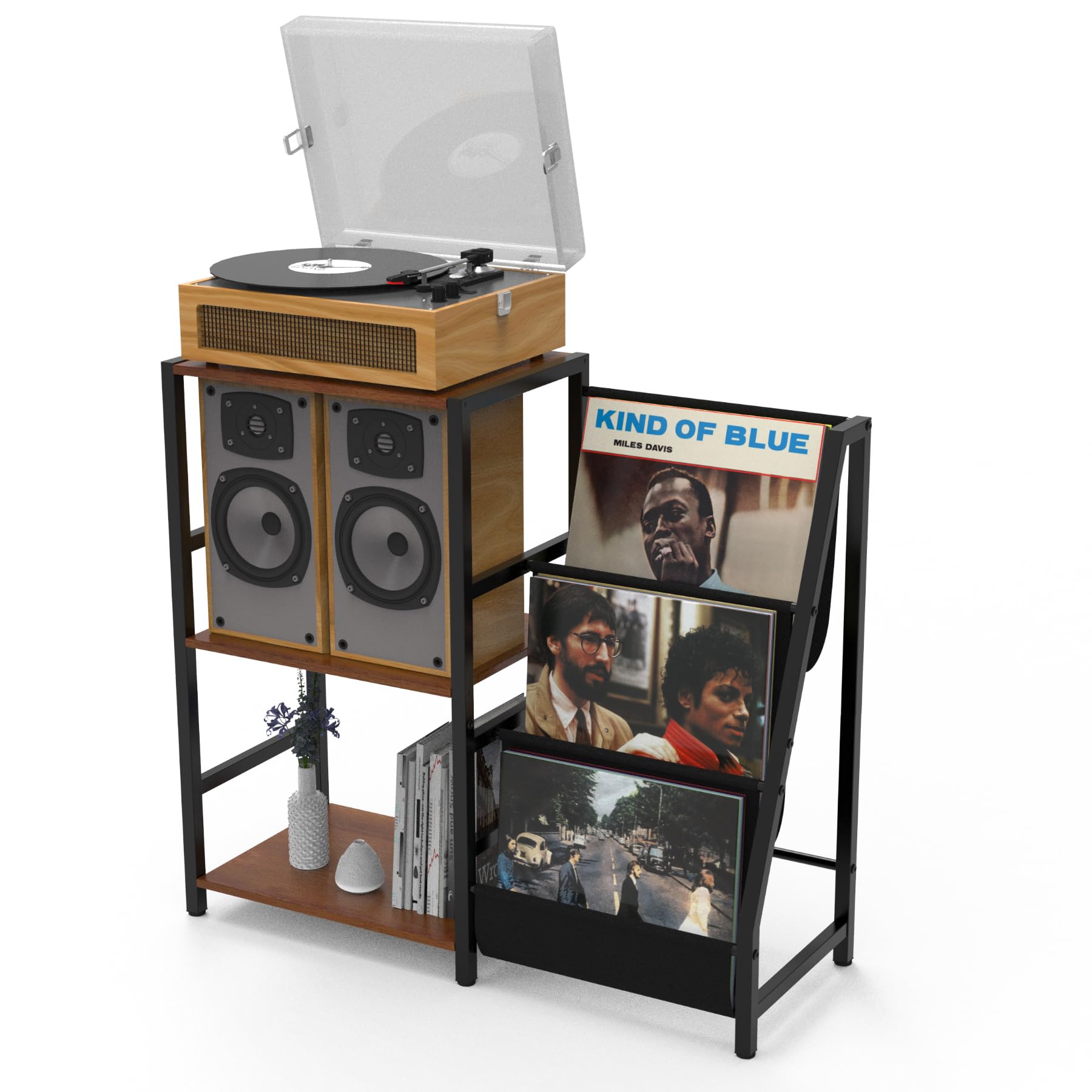 AIRDANCE Record Player Stand with Vinyl Storage - Turntable Table with Vinyl Record Holder - Modern Vinyl Record Display Stand for Living Room, Bedroom, or Studio (Black)