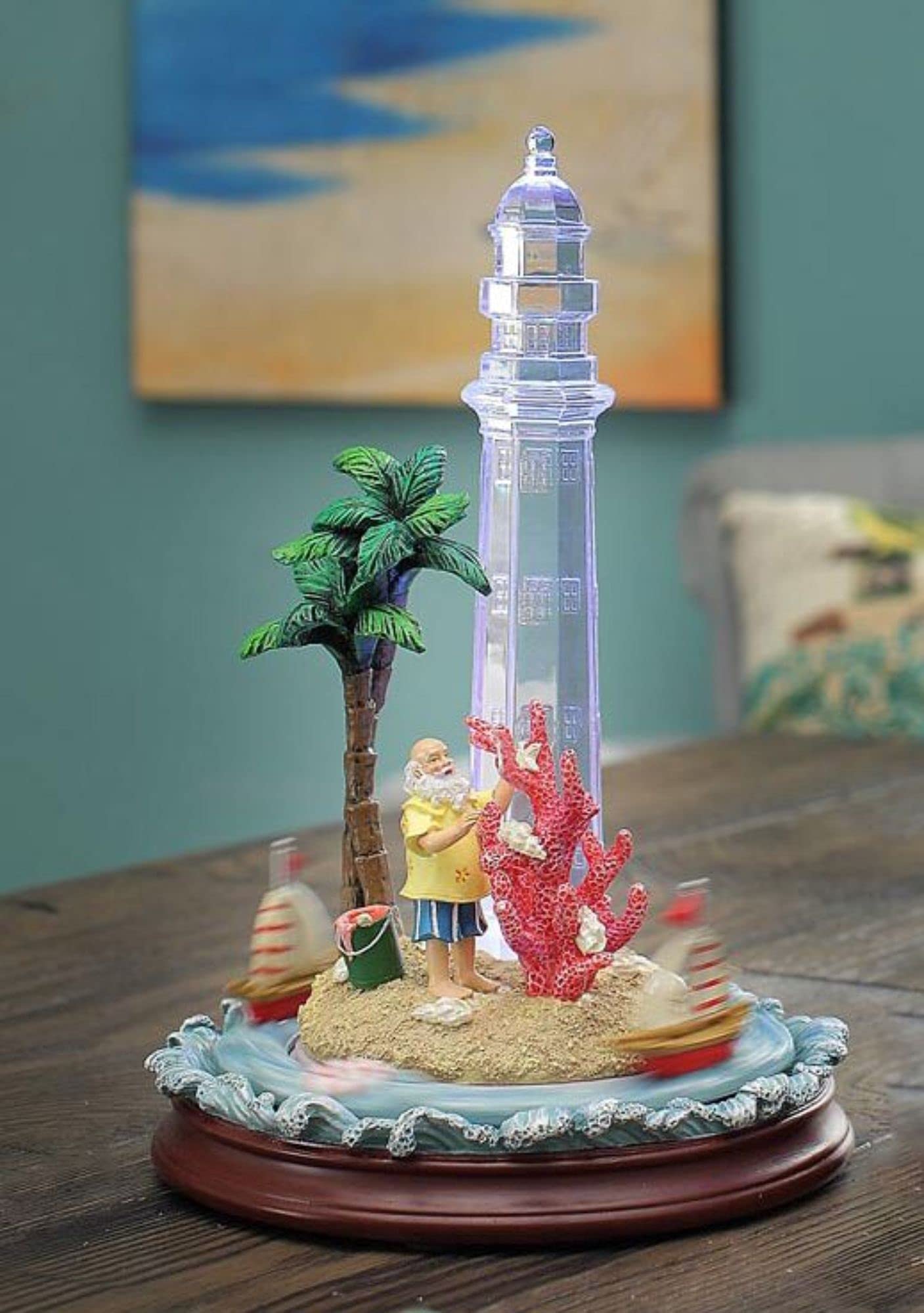 Premium Set of 2 Clear & Red Coral Island Lighthouse Tabletop Decor - 11