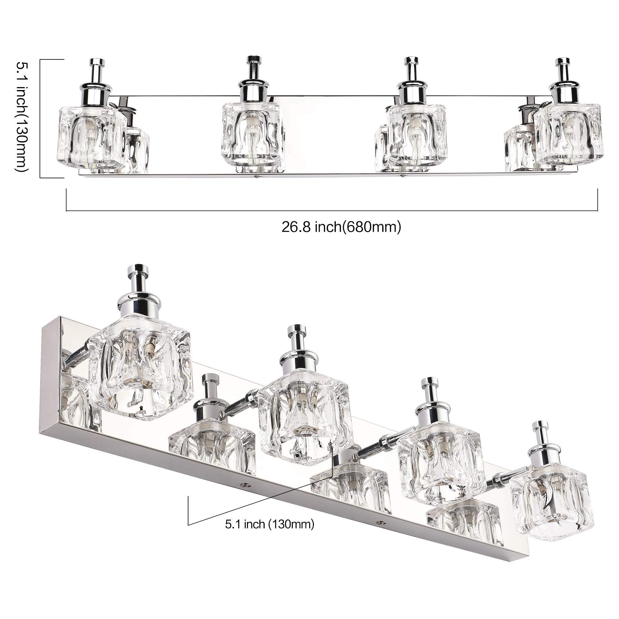 PRESDE Modern 4-Light LED Bathroom Vanity Lighting - Chrome Finish with Crystal Accents for Bathroom, Powder Room & Dressing Area - Elegant Illumination for Makeup & Grooming