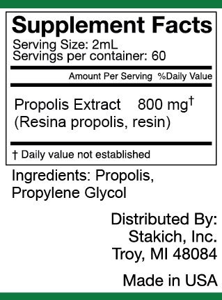 Stakich Alcohol-Free Propolis Extract 4oz - Natural Immune Support & Skin Care for Daily Wellness