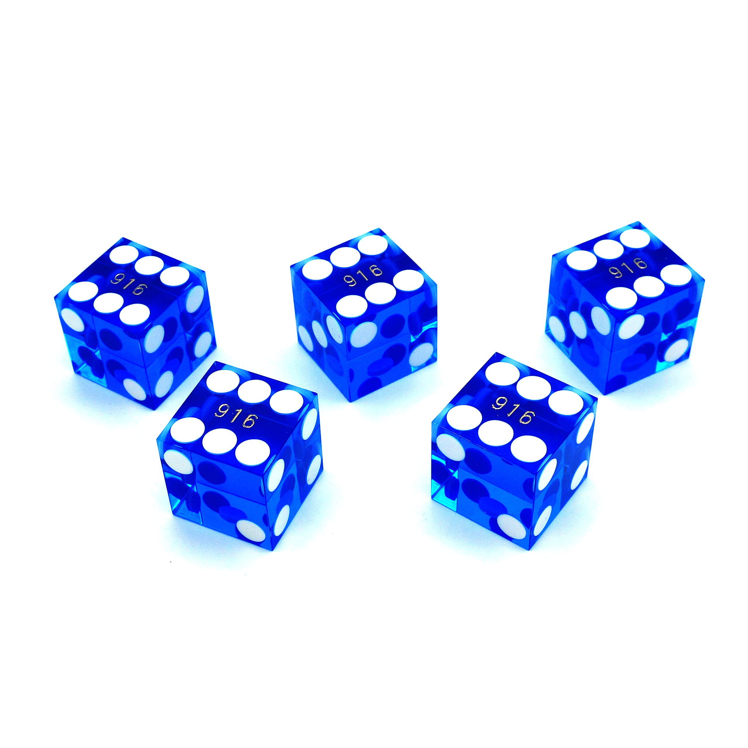Premium AAA 19mm Casino Dice Set - 5 Razor Edge Precision Dice with Matching Serial Numbers & Leather Case - Blue - Perfect for Craps, Poker, Board Games & Casino Night