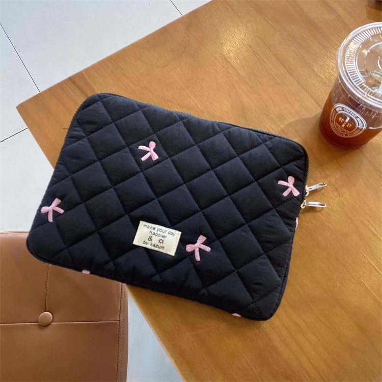 Cute Y2K Preppy Kawaii Laptop Sleeve Case Bag with Bow Graphic - 13-14 Inch Black Computer Protect Pouch for School, Work & Travel