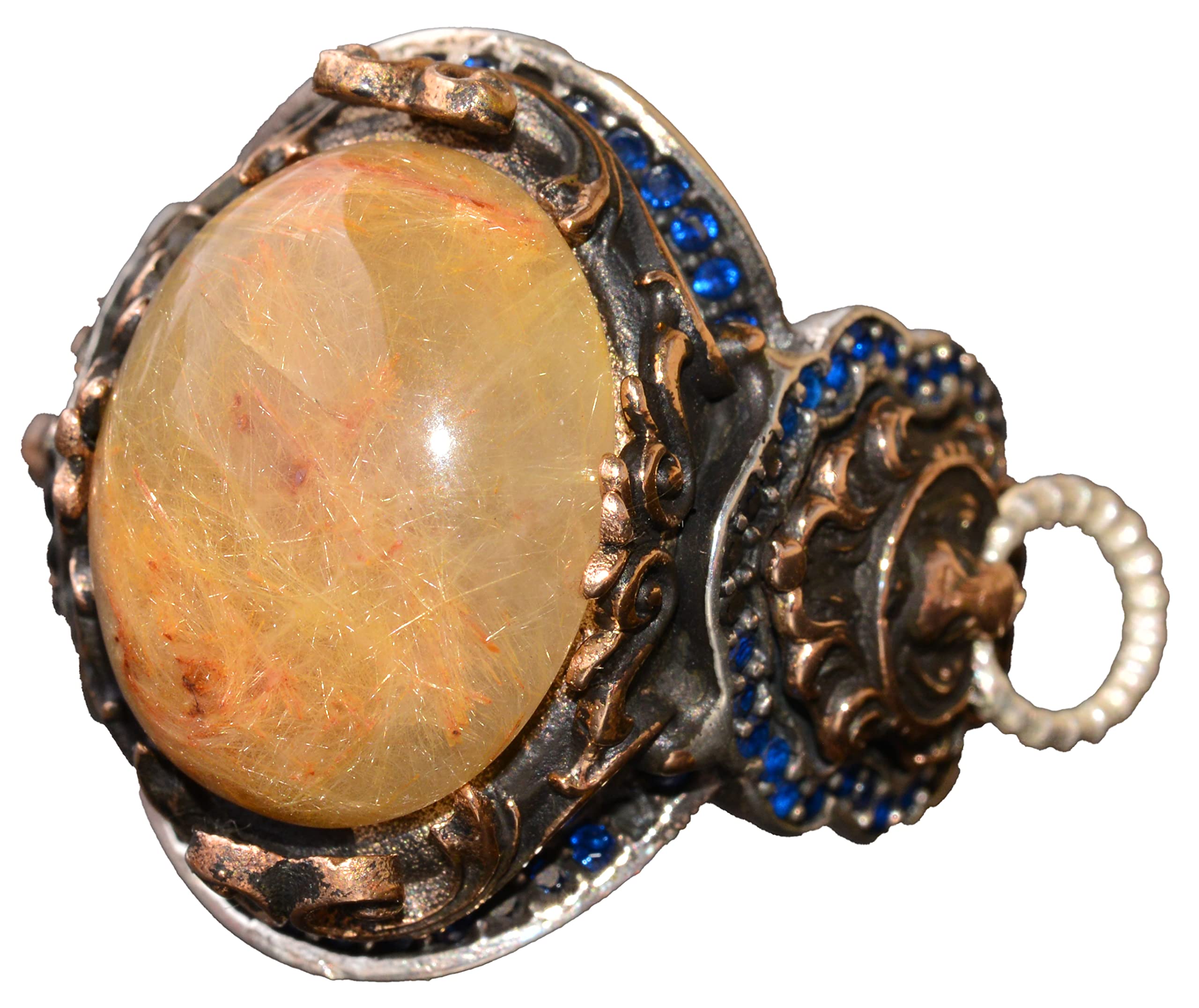 14.30 Carat Genuine Golden Rutilated Quartz Lion Ring - 925 Sterling Silver Jewelry for Men & Women - Perfect for Gifts, Weddings & Special Occasions