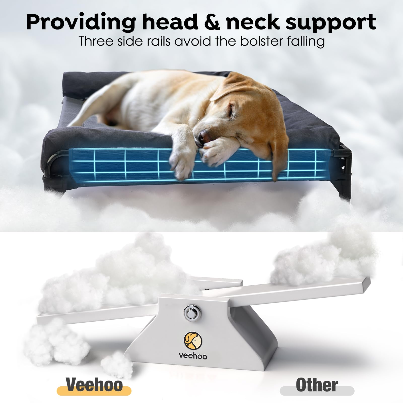 Veehoo Elevated Cooling Dog Bed for Large Dogs - Outdoor Raised Pet Cot with Mesh, No-Slip Feet & Removable Bolster - 35