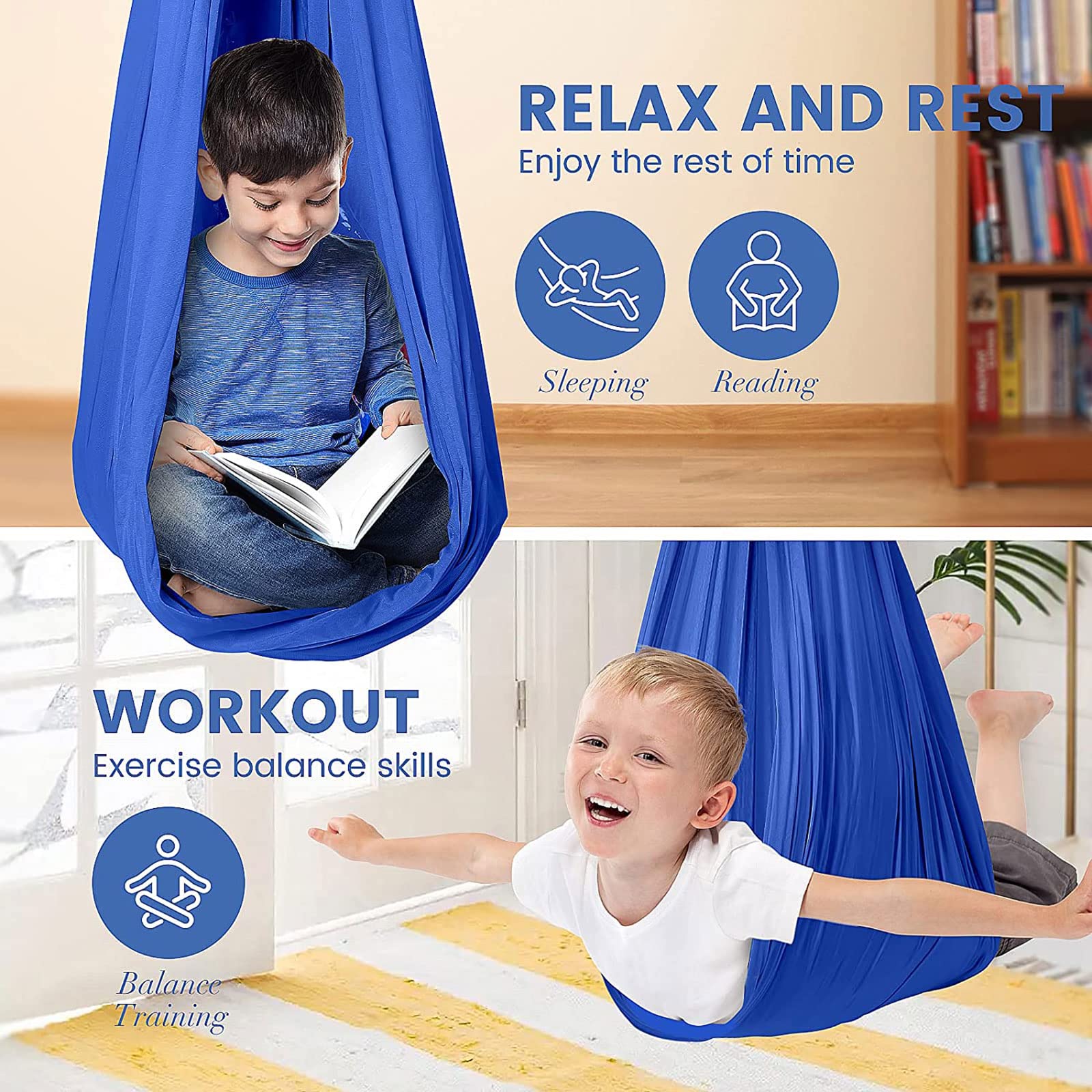Sensory Swing for Kids & Adults - Therapy Swing for Autism, ADHD, Aspergers & Sensory Integration - Indoor/Outdoor Hammock for Relaxation & Stress Relief - Perfect for Home, Classroom & Therapy Rooms (Blue)