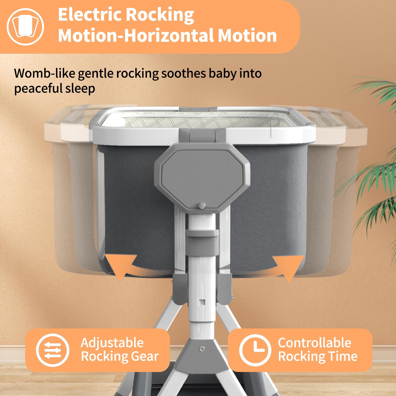Electric Rocking Bassinet for Baby - 3 Height Adjustable Smart Baby Crib with Remote Control & 5-Speed Swing, Portable Wheels for Nursery & Bedside Use - Perfect for Newborn Sleep & Soothing