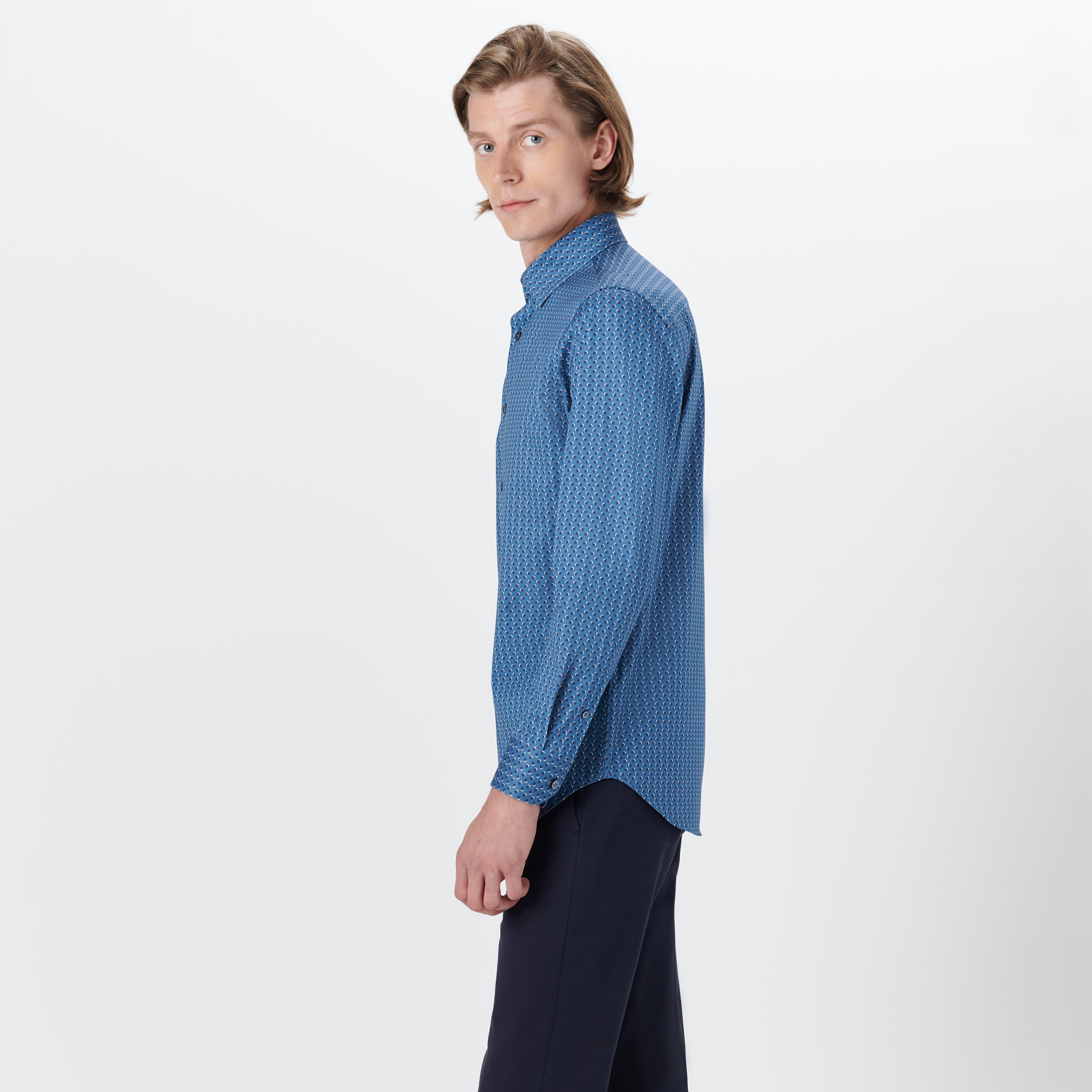 JAMES Double Dot Print Cotton Twill Shirt for Men - Casual Button Down Shirt for Office, Date Night & Everyday Wear