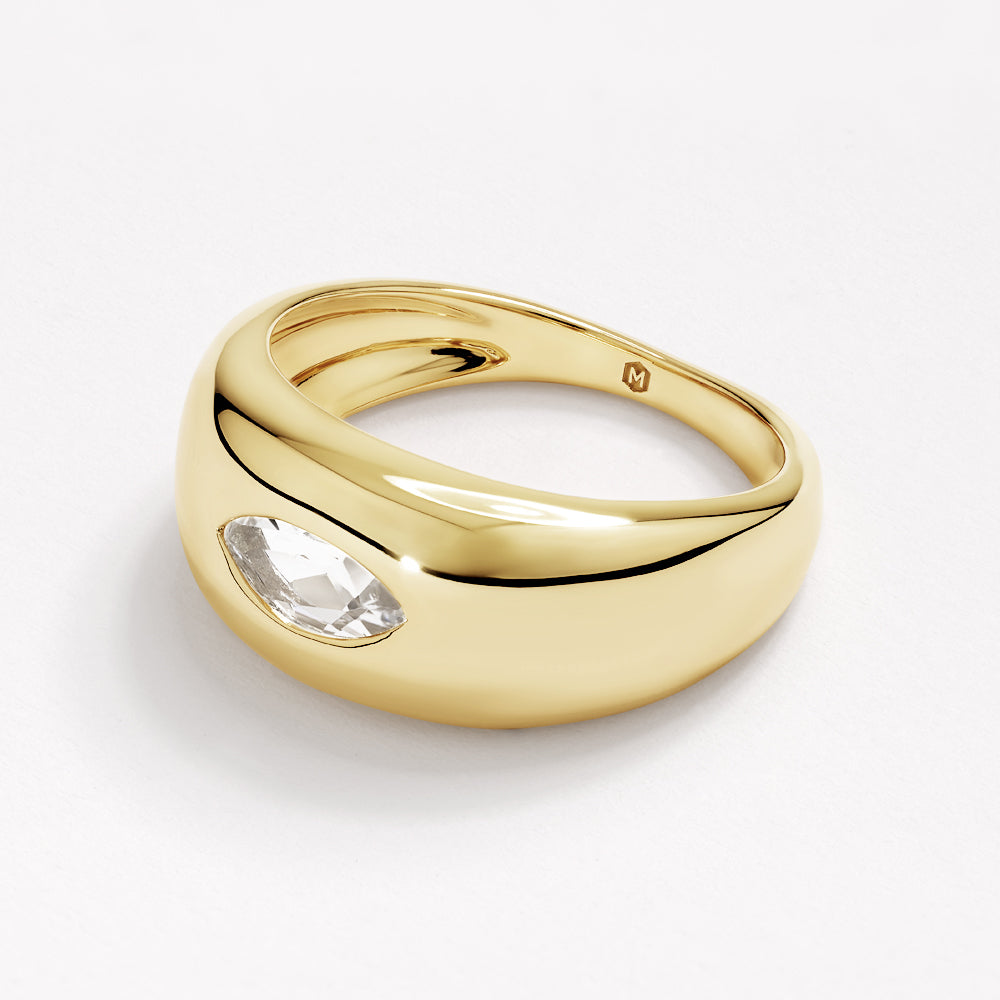 White Topaz Marquise Curve Pinky Ring in Gold - Elegant Women's Fashion Jewelry for Parties, Weddings & Special Occasions