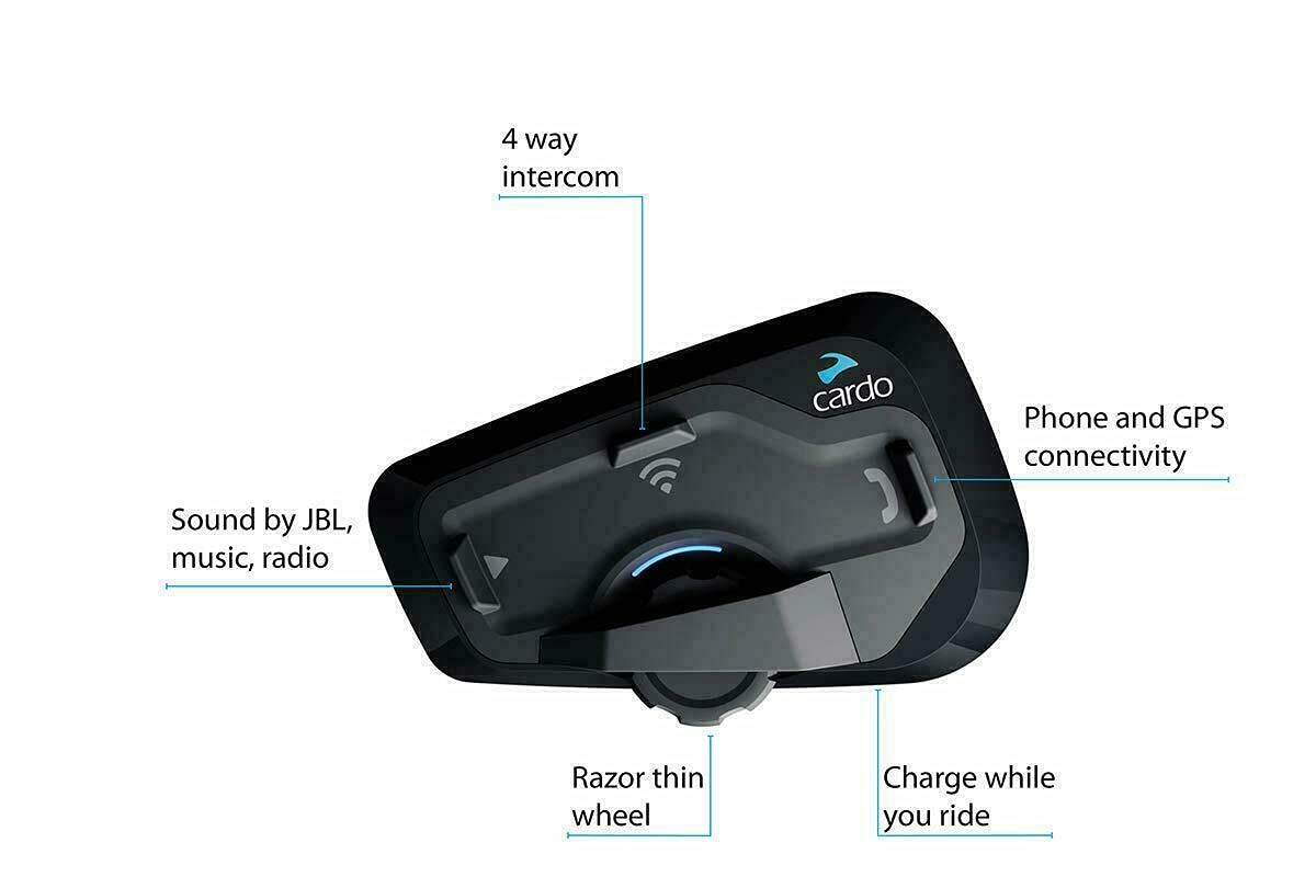 Cardo FREECOM 4 Plus Motorcycle Bluetooth Headset - 4-Way Intercom System for Group Riding (Black, Single Pack) - Perfect for Adventure Tours, Road Trips & Daily Commuting