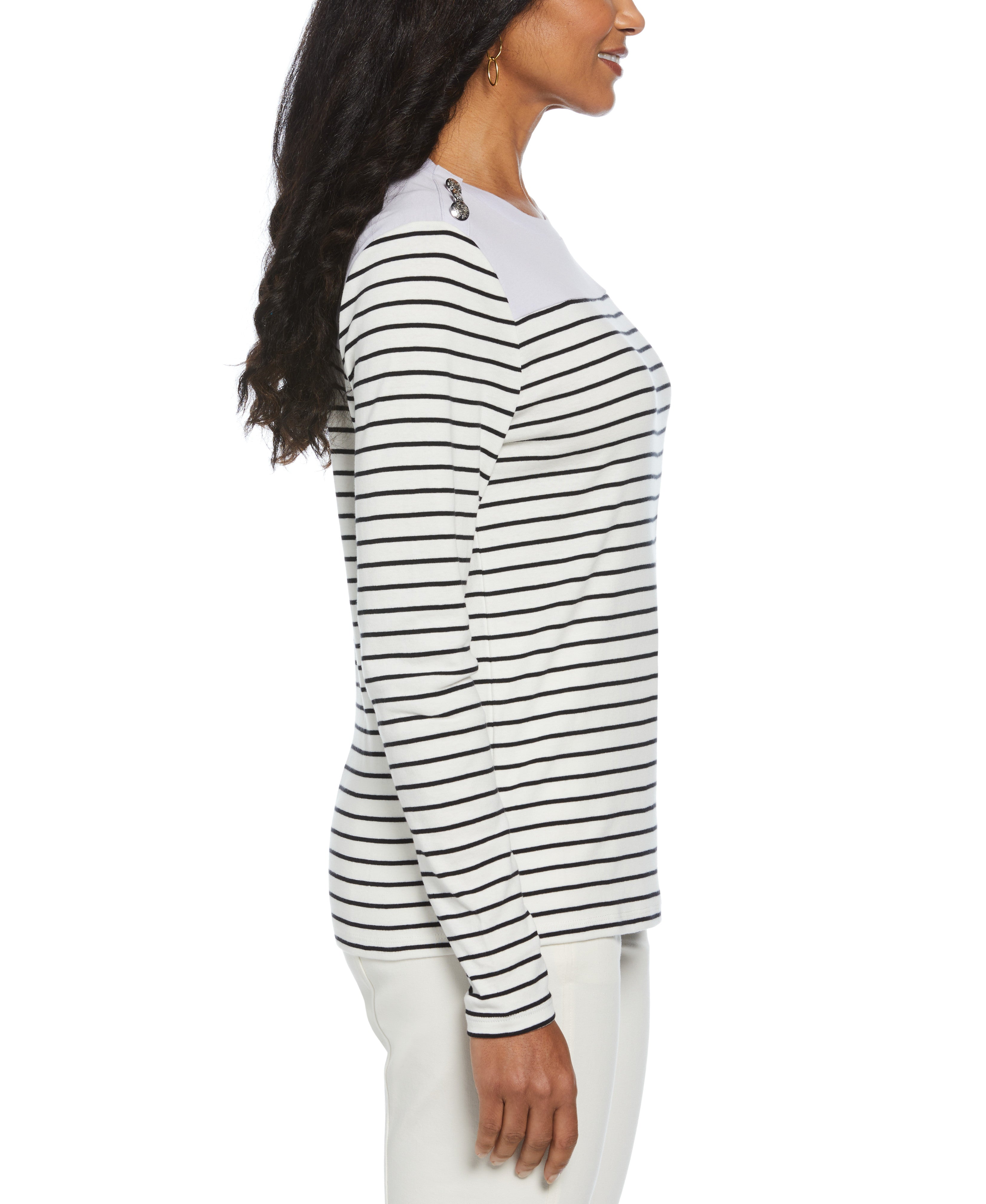 Stylish Color Block Stripe Button Detail Top for Women | Trendy Casual Blouse for Everyday Wear & Office Outfits