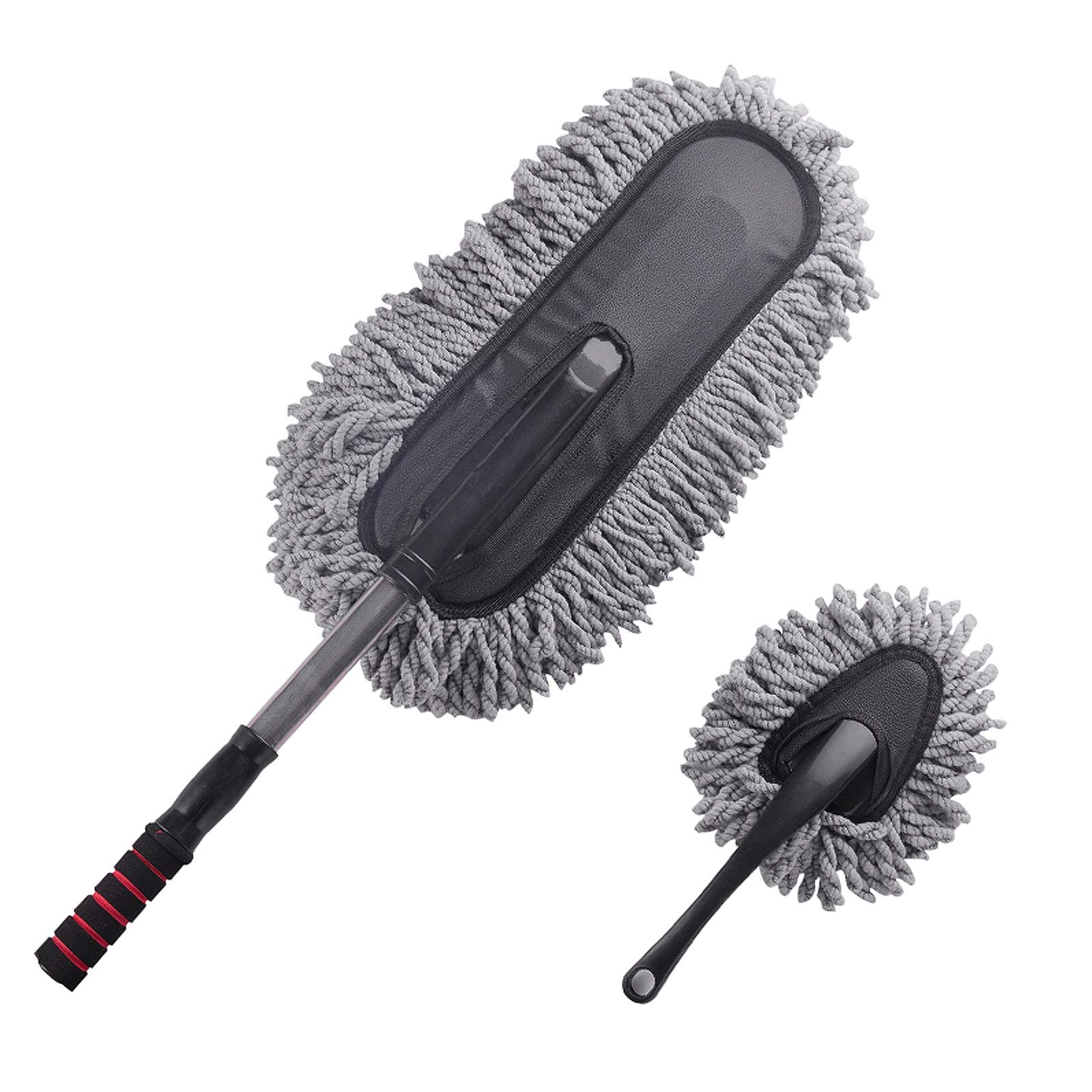 QICHE S Retractable Car Dust Collector - Multi-Purpose Car Wash Brush with Microfiber for Interior & Exterior Cleaning (Gray) | Perfect for Car Detailing, Home & Office Cleaning