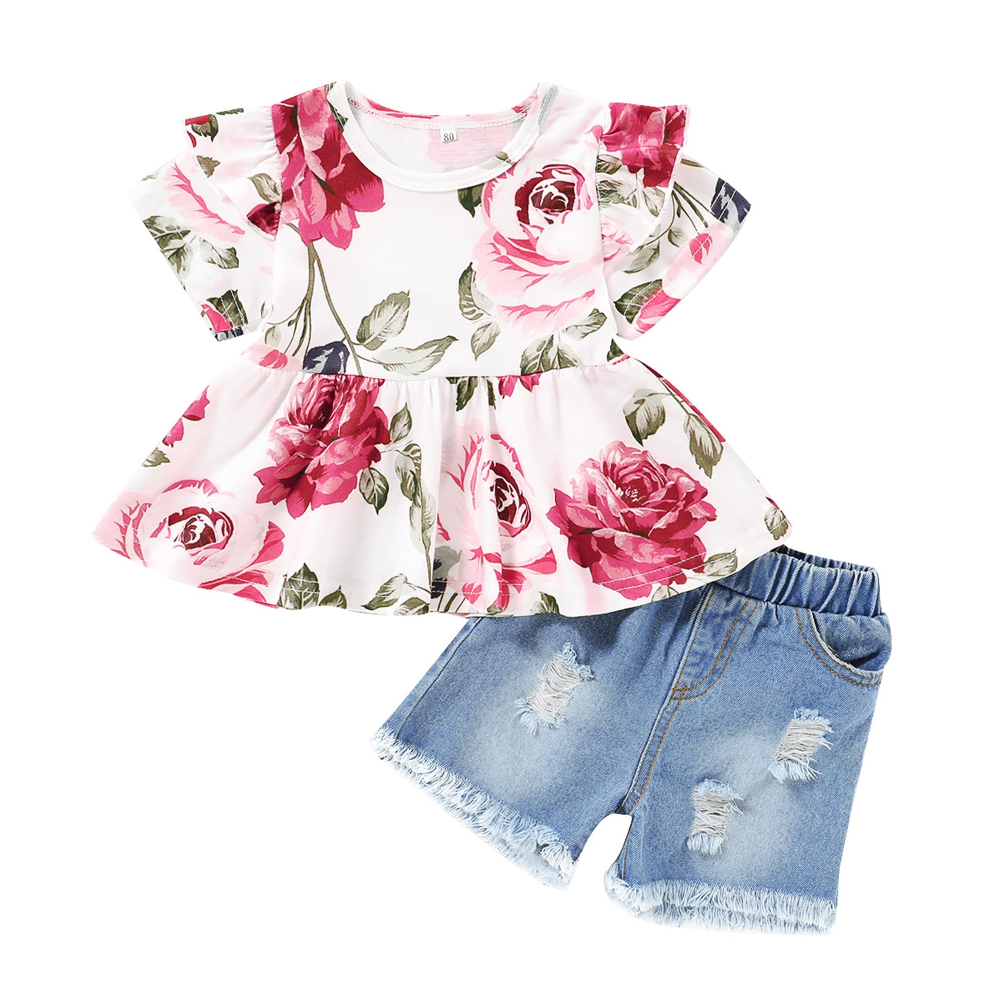 Adorable Mikrdoo Baby Girl Clothes Set - Toddler Summer Outfits with Cute Shirts & Ripped Denim Shorts | Perfect for Playdates, Beach Trips & Family Photos