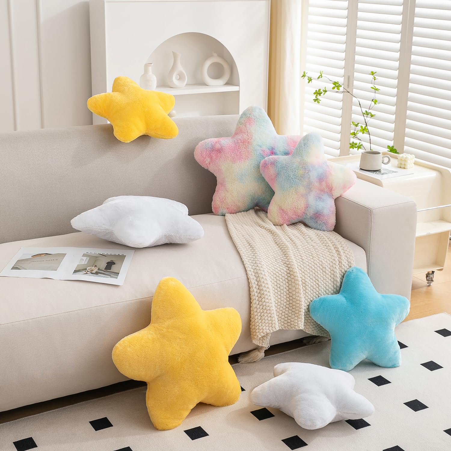 **Decorative Star Shaped Throw Pillow - 15.7 Inch Plush Star Cushion for Bedroom & Living Room, Soft White Home Decor, Perfect for Kids Room, Nursery, or Cozy Reading Nook**