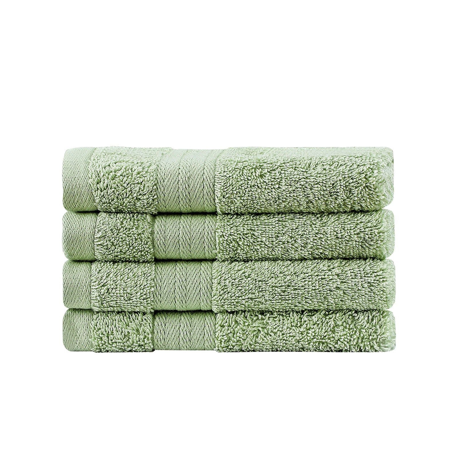 Linenland 4-Piece Cotton Bath Towel Set - Soft & Absorbent Sage Green Washcloths for Spa, Bathroom & Gym Use