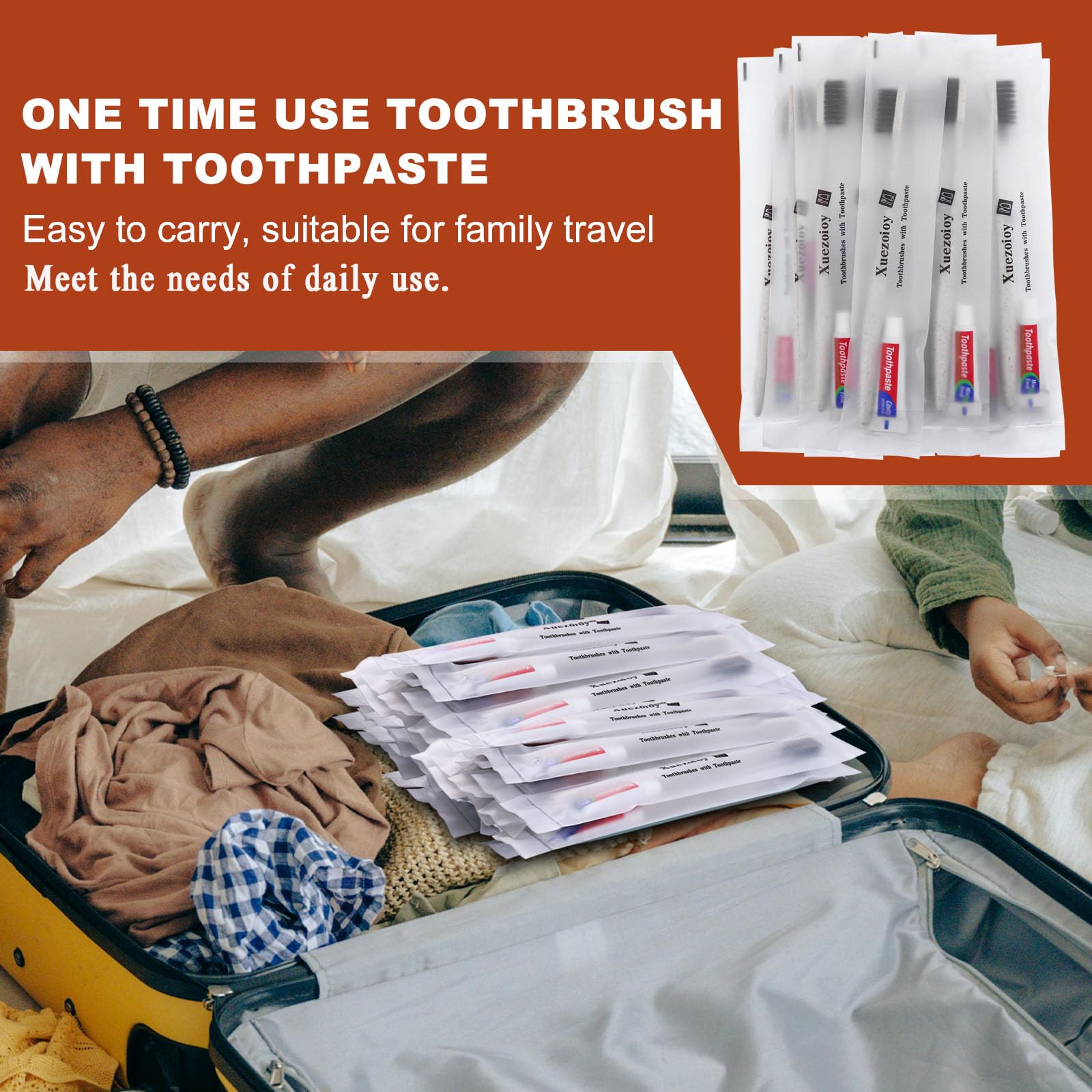 100 Pack Disposable Toothbrushes with Toothpaste - Individually Wrapped Travel Toothbrush Kit in Bulk (Apricot Flavor) for Travel, Hotels, Nursing Homes, Homeless Shelters & Charity Donations - Perfect for On-the-Go Oral Care, Emergency Kits & Hygiene Programs