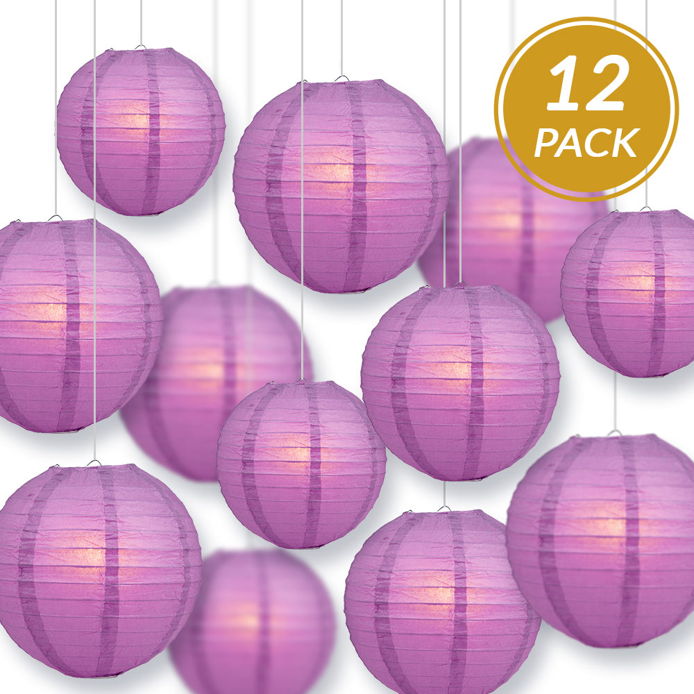 12-Piece Violet & Orchid Paper Lantern Set - Chinese Hanging Decorations for Weddings, Parties & Events (12/10/8 Inch) - Perfect for Indoor/Outdoor Celebrations, Home Decor & Festival Lighting