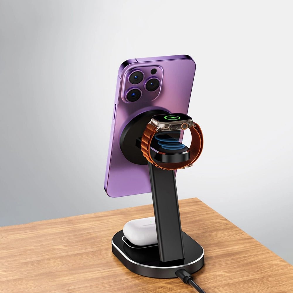 NexusEdge 3-in-1 Fast Wireless Charging Station for iPhone, AirPods & Apple Watch | Qi-Certified Multi-Device Charger | Perfect for Bedside, Office & Travel