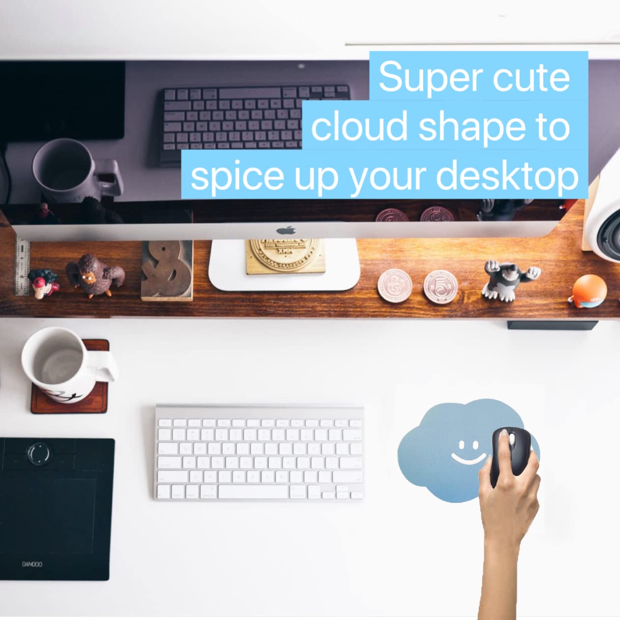 Cute 2-Pack Small Waterproof PVC Mouse Pad with Non-Slip Rubber Base - Personalized Computer Mouse Mat for Office & Home Use - Perfect for Gaming, Work, and Study (Cloud Design)