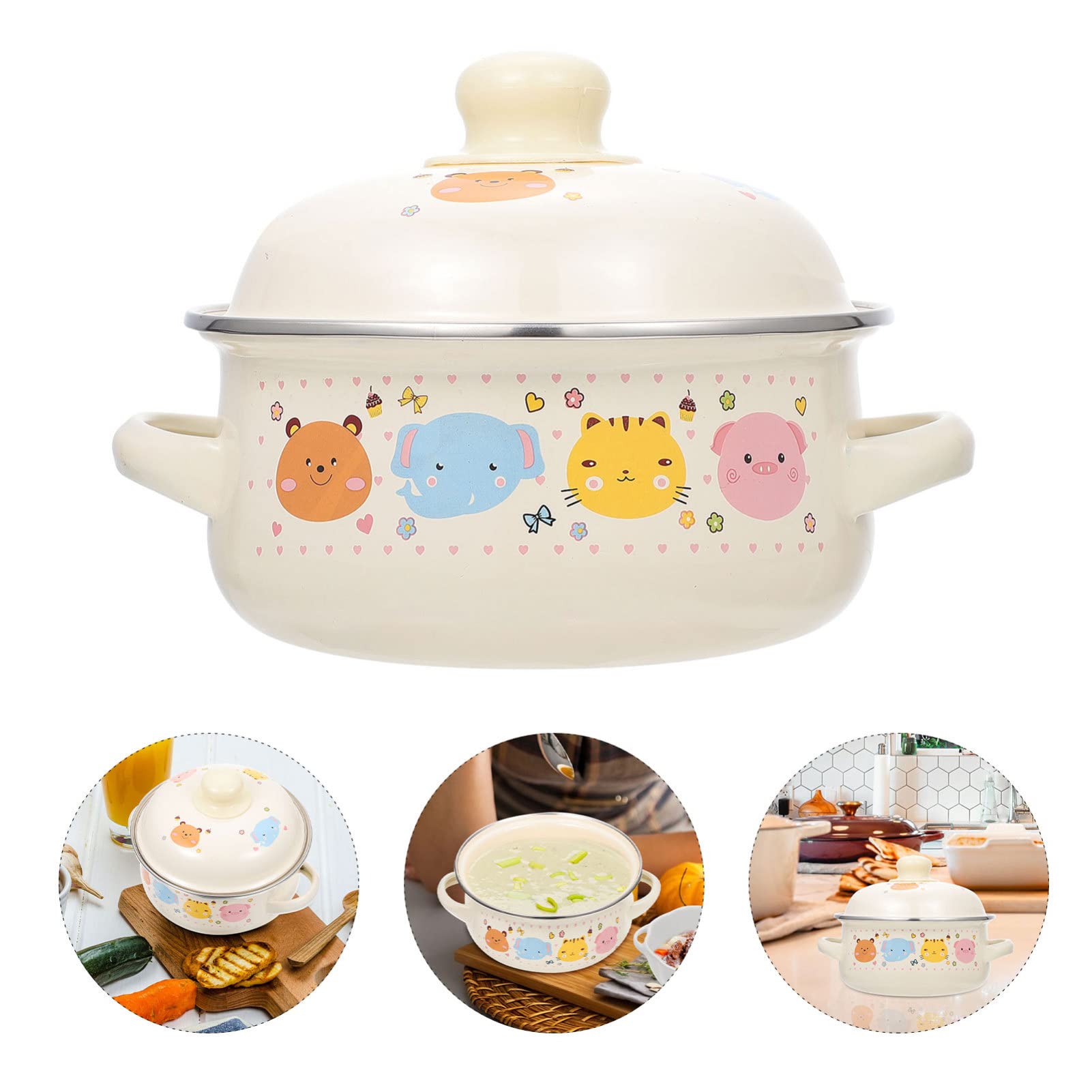 Angoily Porcelain Enamel Stock Pot with Lid - 16cm Ceramic Soup Pot for Stovetop & Oven - Perfect for Cooking Soup, Chicken, Pot Roast & Stews | Durable Kitchen Cookware for Home Chefs