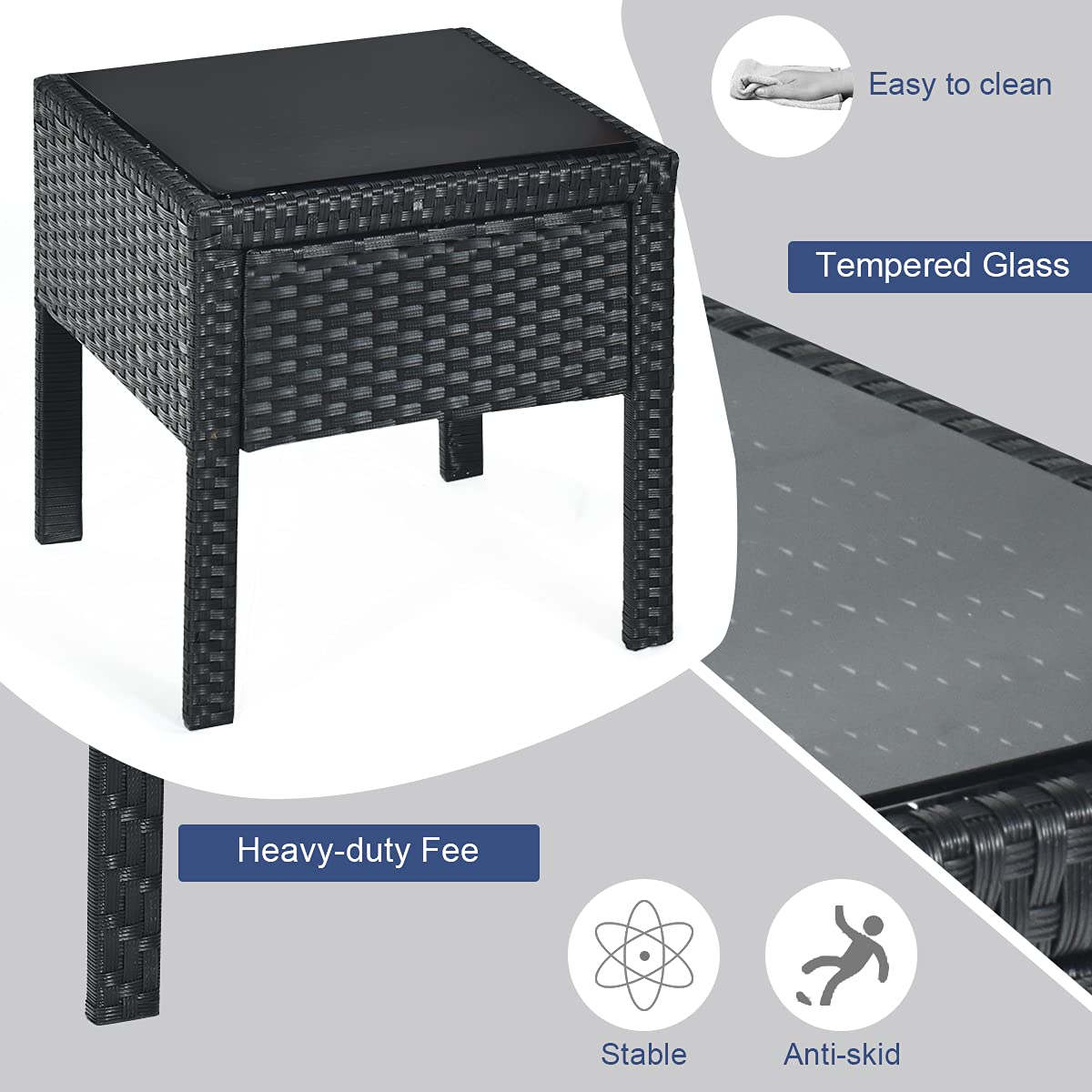 Tangkula 3-Piece Outdoor Patio Furniture Set - Grey Rattan Sofa with Cushions & Coffee Table - Weather-Resistant Wicker Conversation Set for Garden, Balcony, Backyard, Poolside (Perfect for Relaxing, Entertaining Guests & Outdoor Dining)