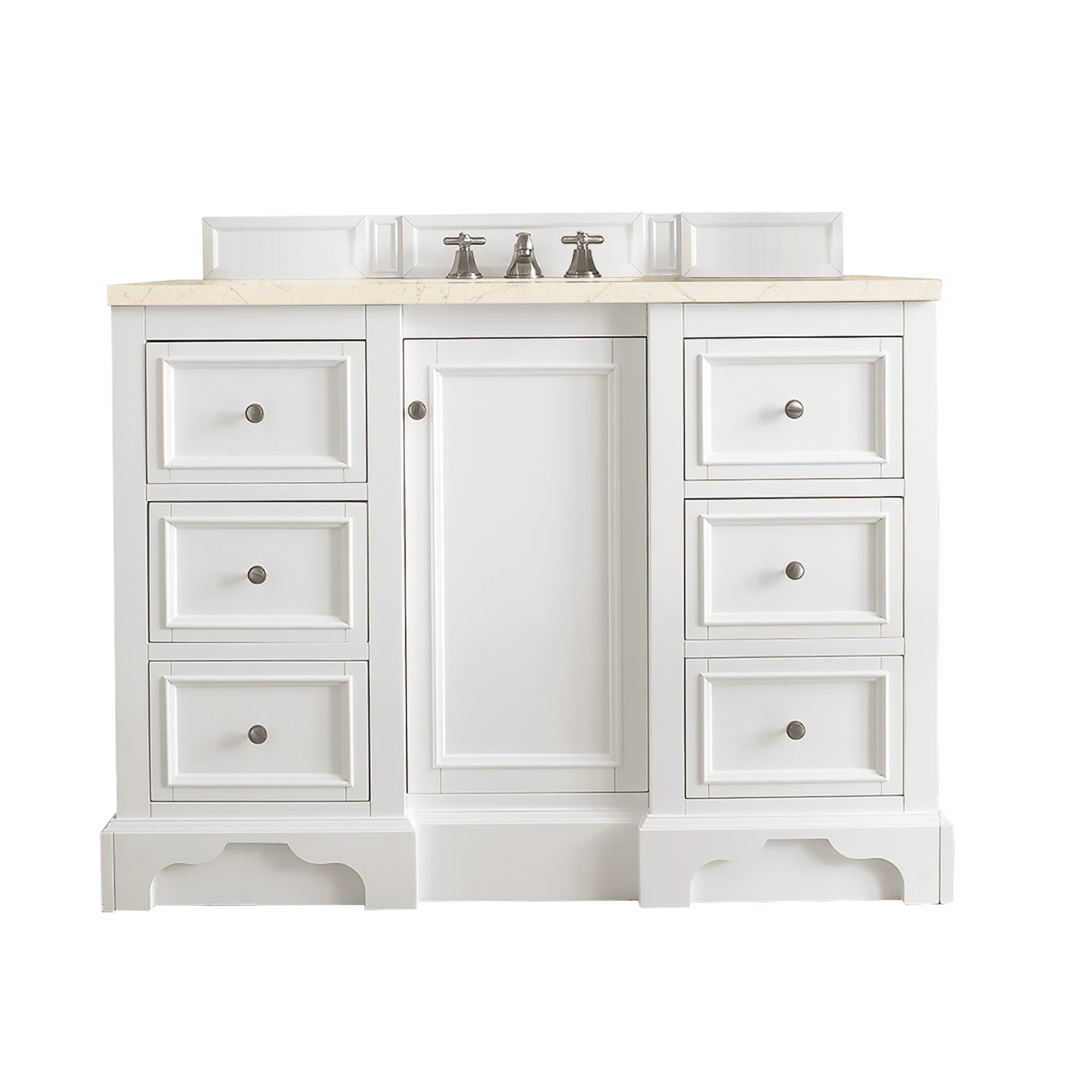 De Soto 48 Inch Single Bathroom Vanity Set with 3CM Eternal Marfil Quartz Countertop in Bright White - Perfect for Modern Bathroom Renovations and Small Space Solutions