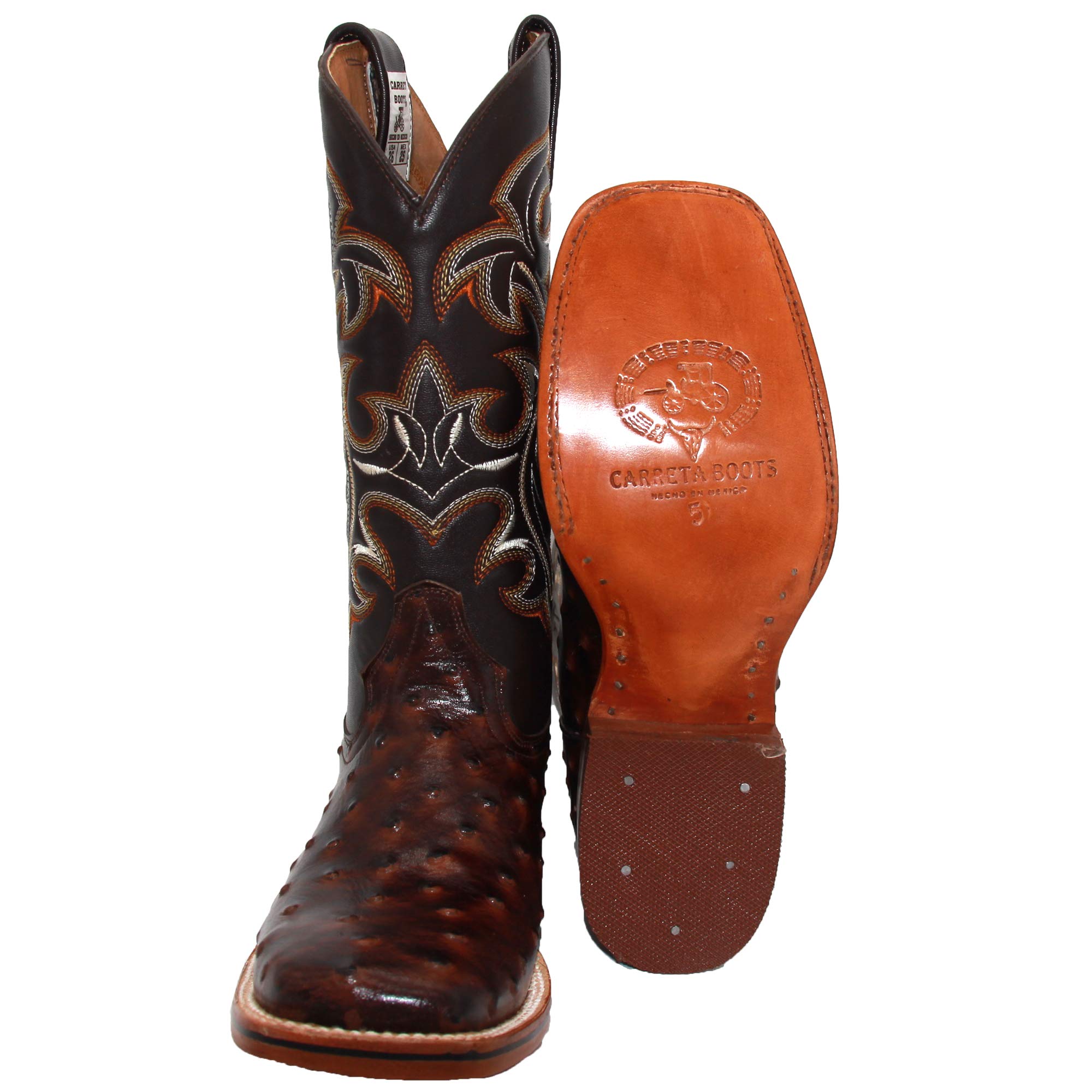Genuine Cowhide Leather Western Cowboy Boots for Men - Square Toe Rodeo Boots with Ostrich Print | Perfect for Country Dancing, Rodeo Events & Western Fashion