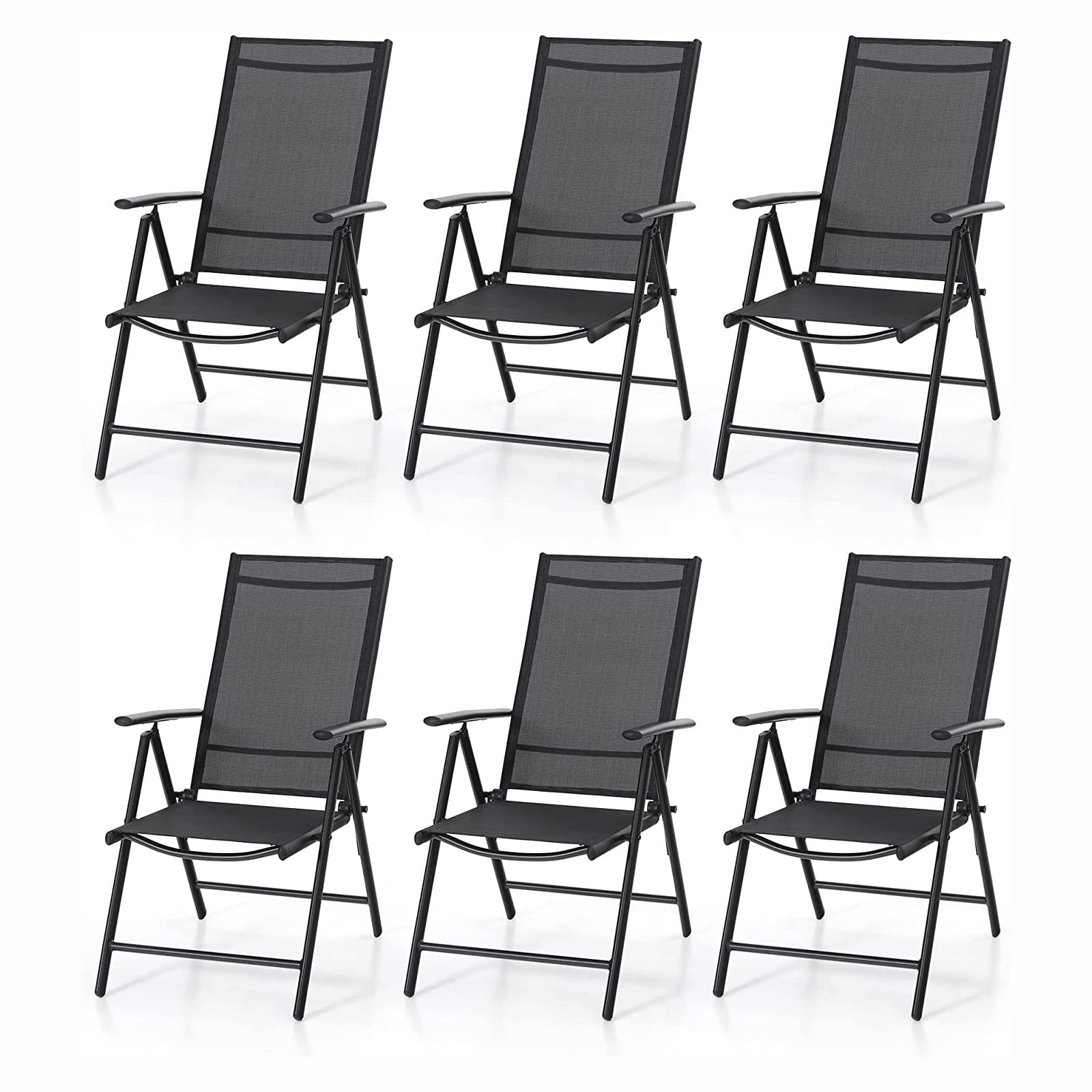 Sophia & William 6-Piece Patio Dining Chair Set - Adjustable High Back Folding Sling Chairs for Outdoor, Porch, Poolside & Garden - Portable Black Patio Furniture for Backyard, Balcony & Camping Use