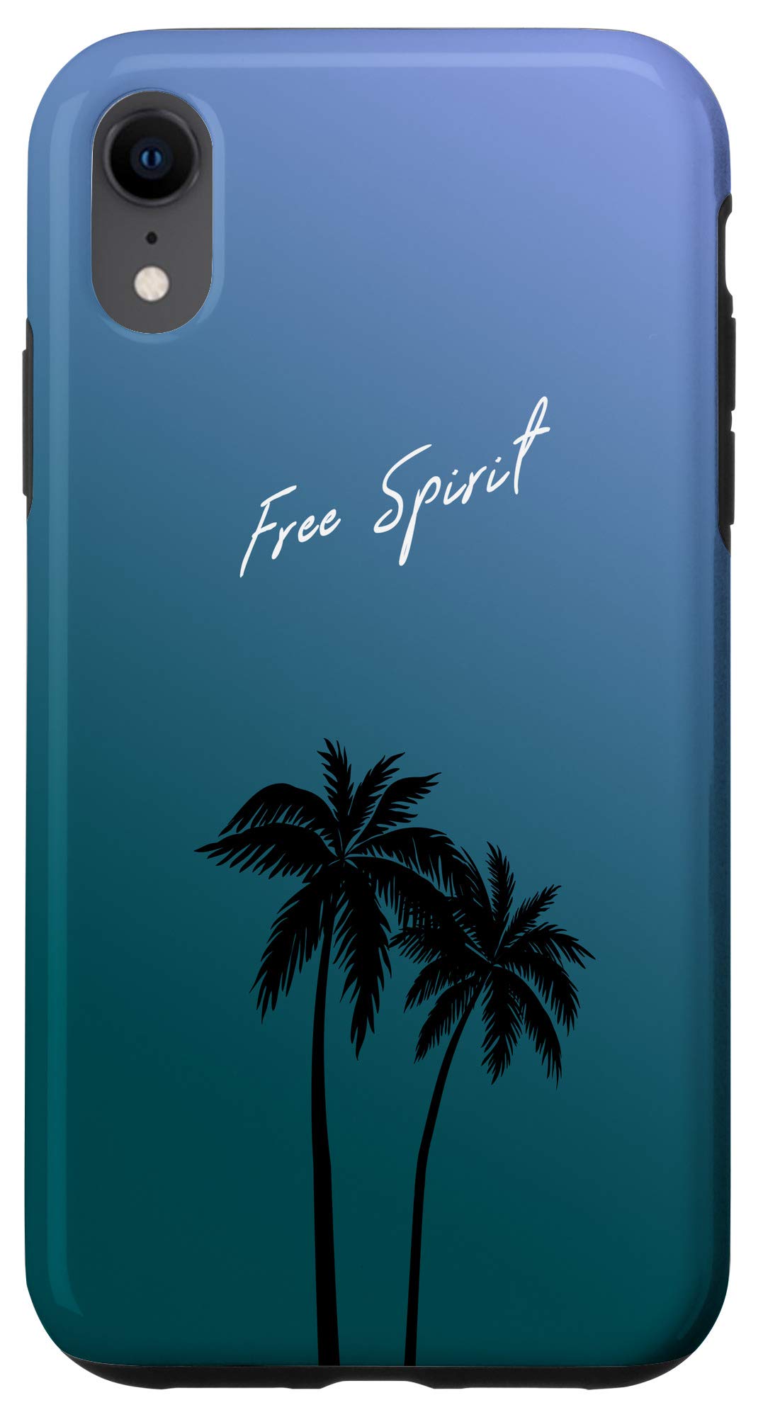 iPhone XR Case - Blue Palm Tree Design with 'Free Spirit' Quote | Durable Protective Cover for Travel, Beach & Everyday Use