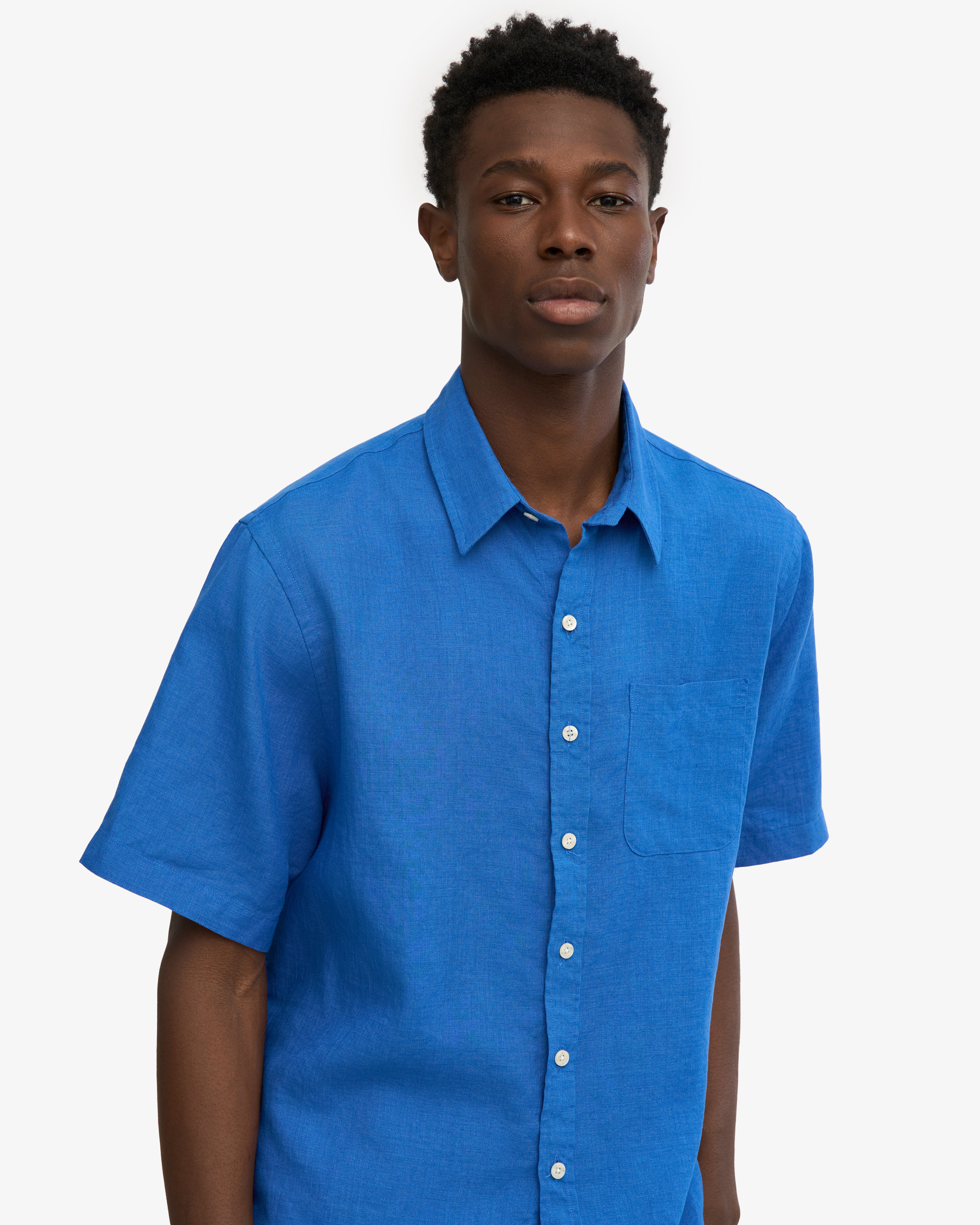 Premium Linen Short Sleeve Shirt for Men - Breathable & Comfortable Summer Casual Wear in Pacific Blue - Perfect for Beach Outings, Vacations & Outdoor Activities