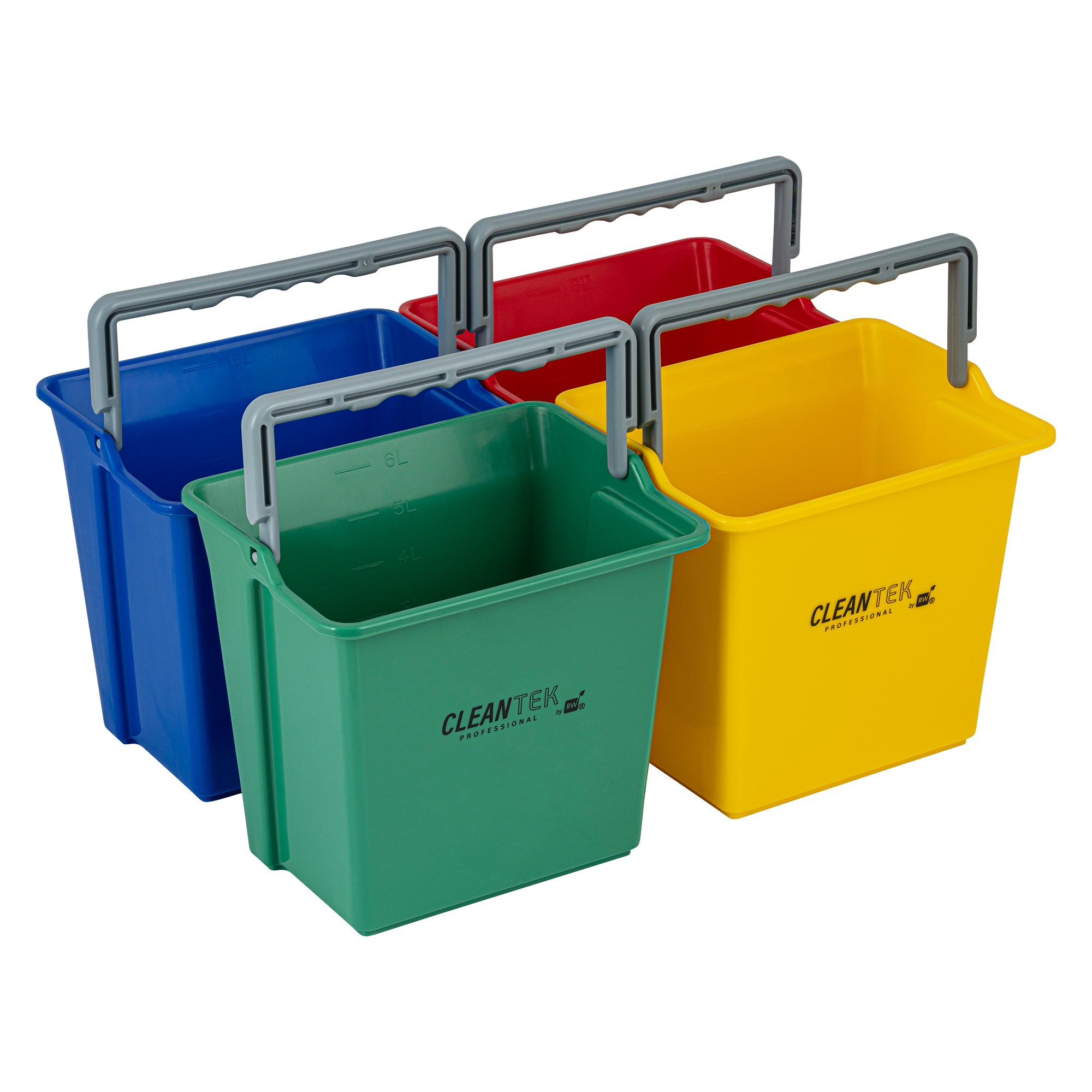 6 Qt Color-Coded Cleaning Bucket Set - Green, Blue, Red & Yellow for Home, Office & Janitorial Use | Multi-Purpose Cleaning Organization System