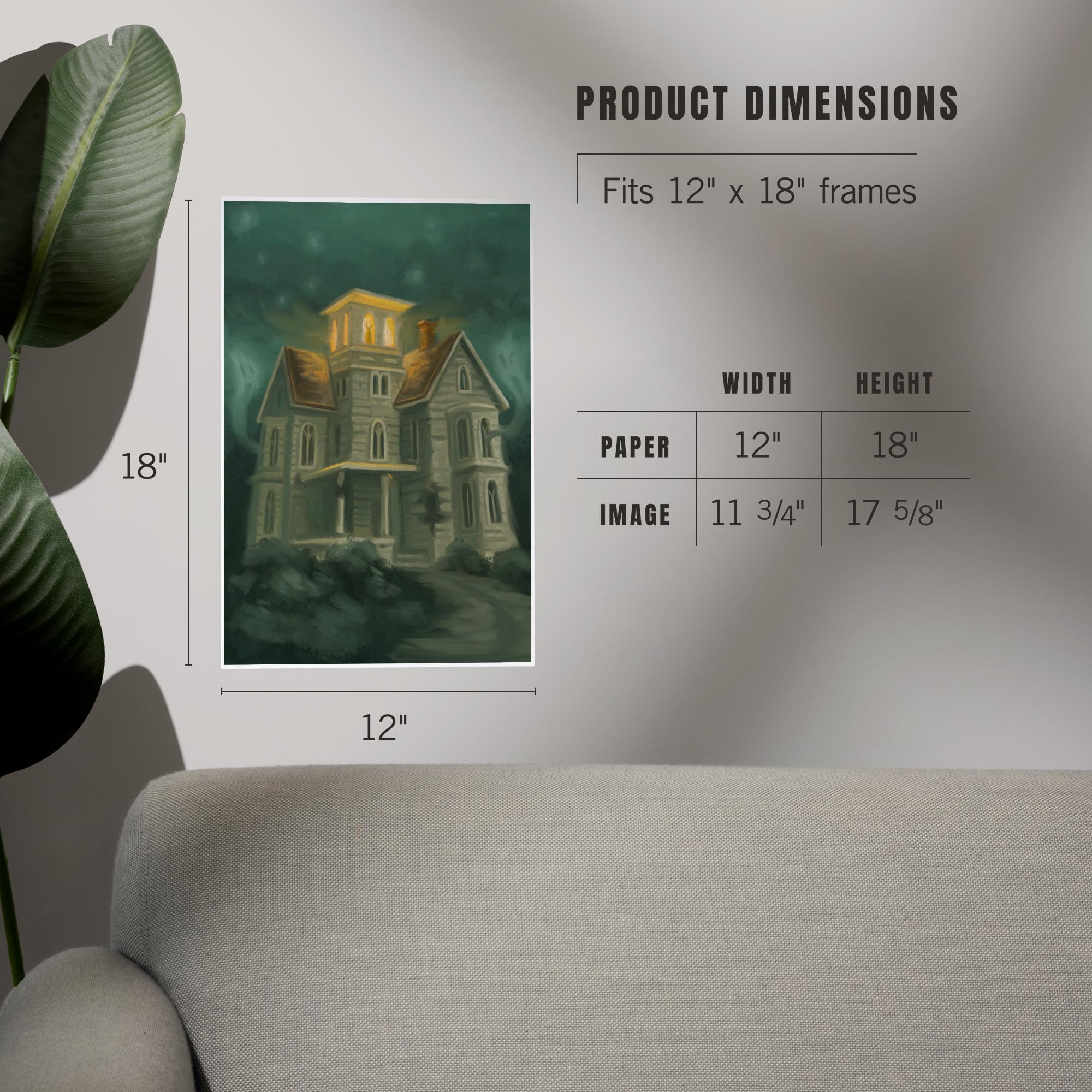 Lantern Press 12x18 Inch Haunted House Halloween Art Print - Gothic Oil Painting Wall Decor for Spooky Home, Office & Halloween Party Decoration