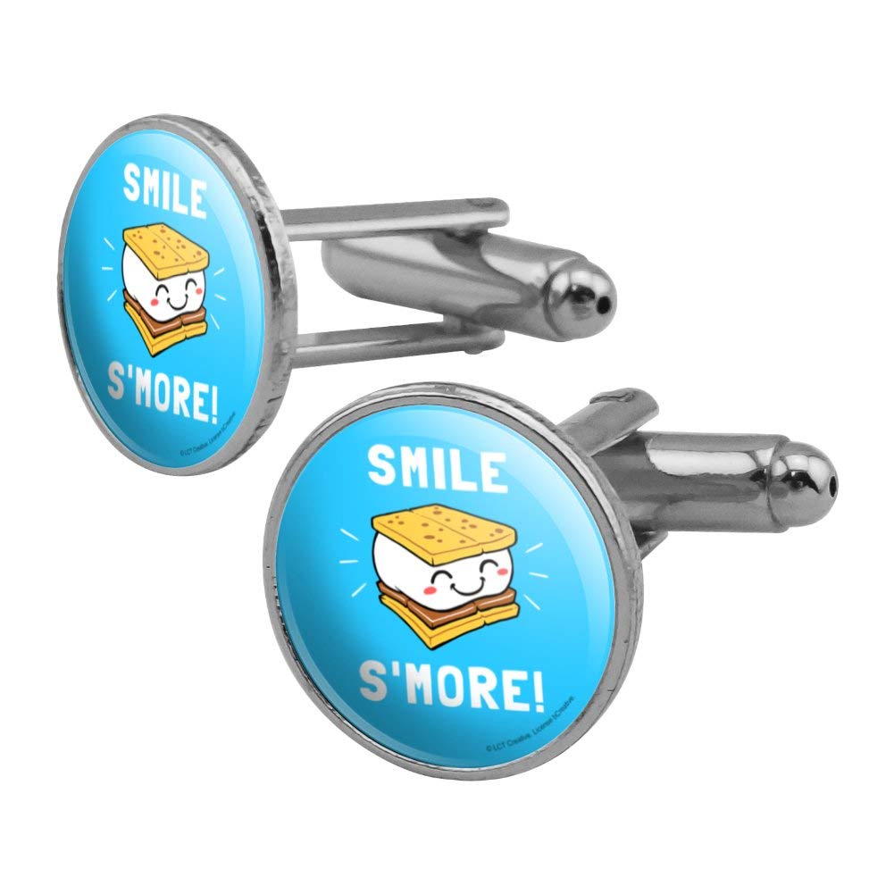 Smile S'More Funny Humor Round Silver Cufflinks Set - Perfect for Weddings, Parties & Formal Events