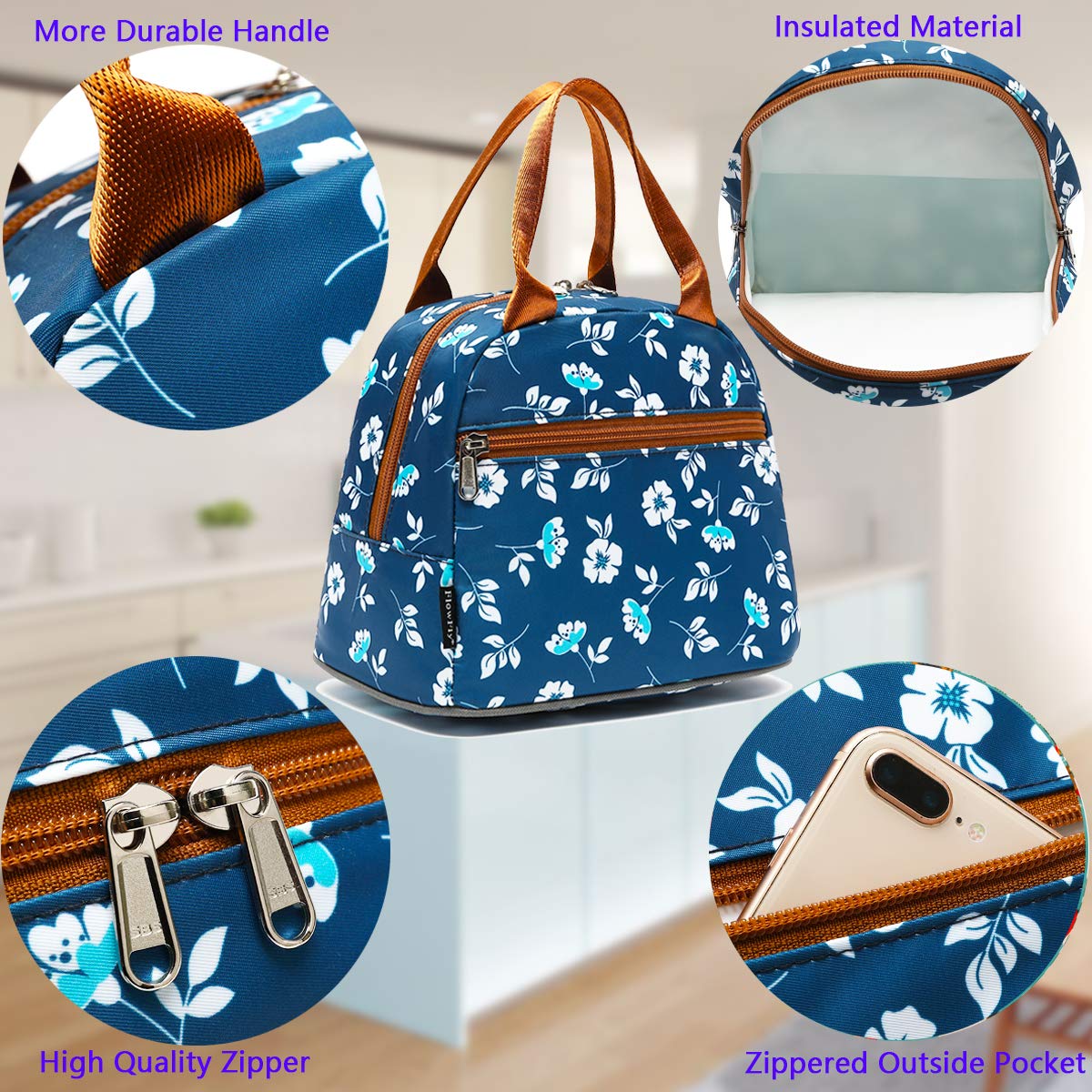 FlowFly Insulated Lunch Bag Tote for Women & Men - Floral Design Lunch Cooler Organizer with Thermal Protection | Perfect for Work, School, Picnics & Outdoor Activities