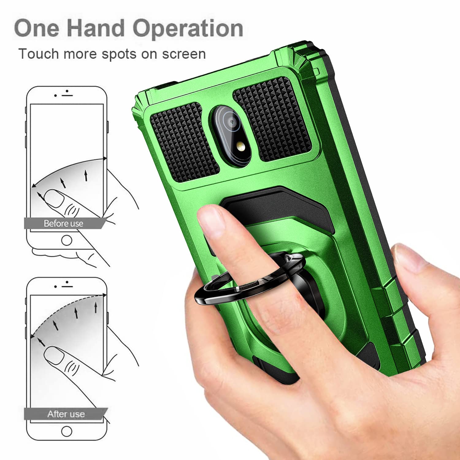 **Military-Grade Protective Case for Nokia C100 with Tempered Glass Screen Protector - Full Body Shockproof Cover with Magnetic Car Ring Holder (Green) - Perfect for Daily Use, Travel & Outdoor Activities**