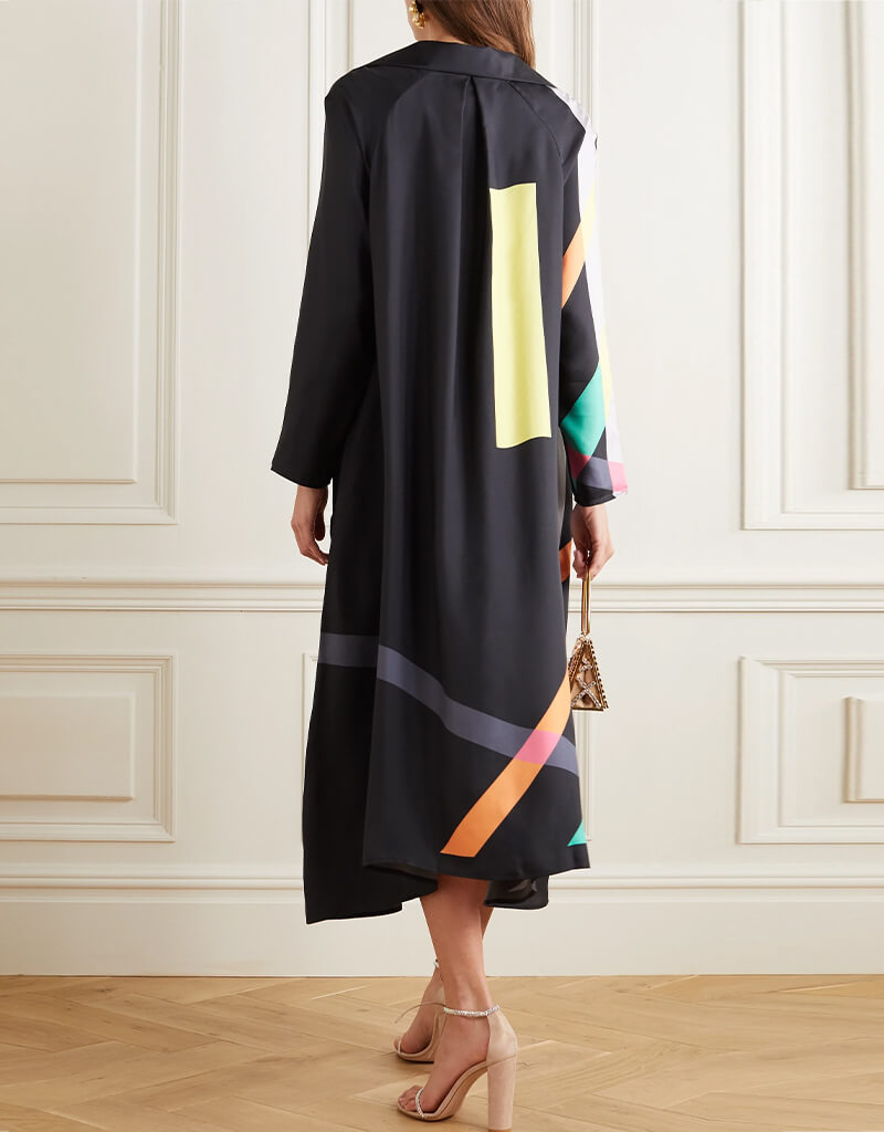 Elegant Black Soft Silk Crepe Kaftan Dress for Women - Perfect for Beach Cover-Up, Evening Wear & Boho Chic Outfits