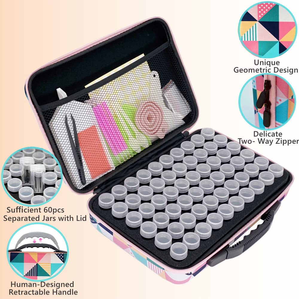 Amedoo 60-Slot Diamond Painting Storage Containers - Large Capacity 5D Diamond Art Organizer for DIY Kits, Beads & Rhinestones | Perfect for Crafting, Scrapbooking & Jewelry Making (Geometric Design)
