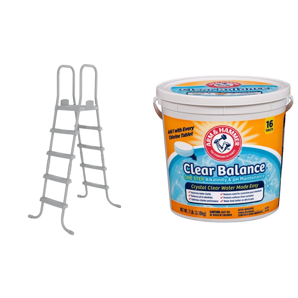Bestway Flowclear 52-Inch Above Ground Pool Ladder with Corrosion-Resistant Metal Frame | Arm & Hammer Clear Balance Pool Maintenance Tablets (16 Count) | Safe Entry & Easy Pool Care for Backyard Swimming Pools