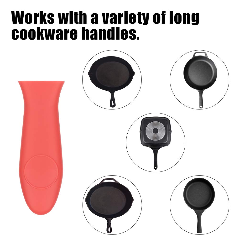 Heat Resistant Silicone Pot Handle Covers - 3 Pack Non-Slip Hot Handle Holders for Cast Iron Skillets, Metal Pans & Aluminum Cookware (Red) - Perfect for Cooking, Grilling & Kitchen Safety
