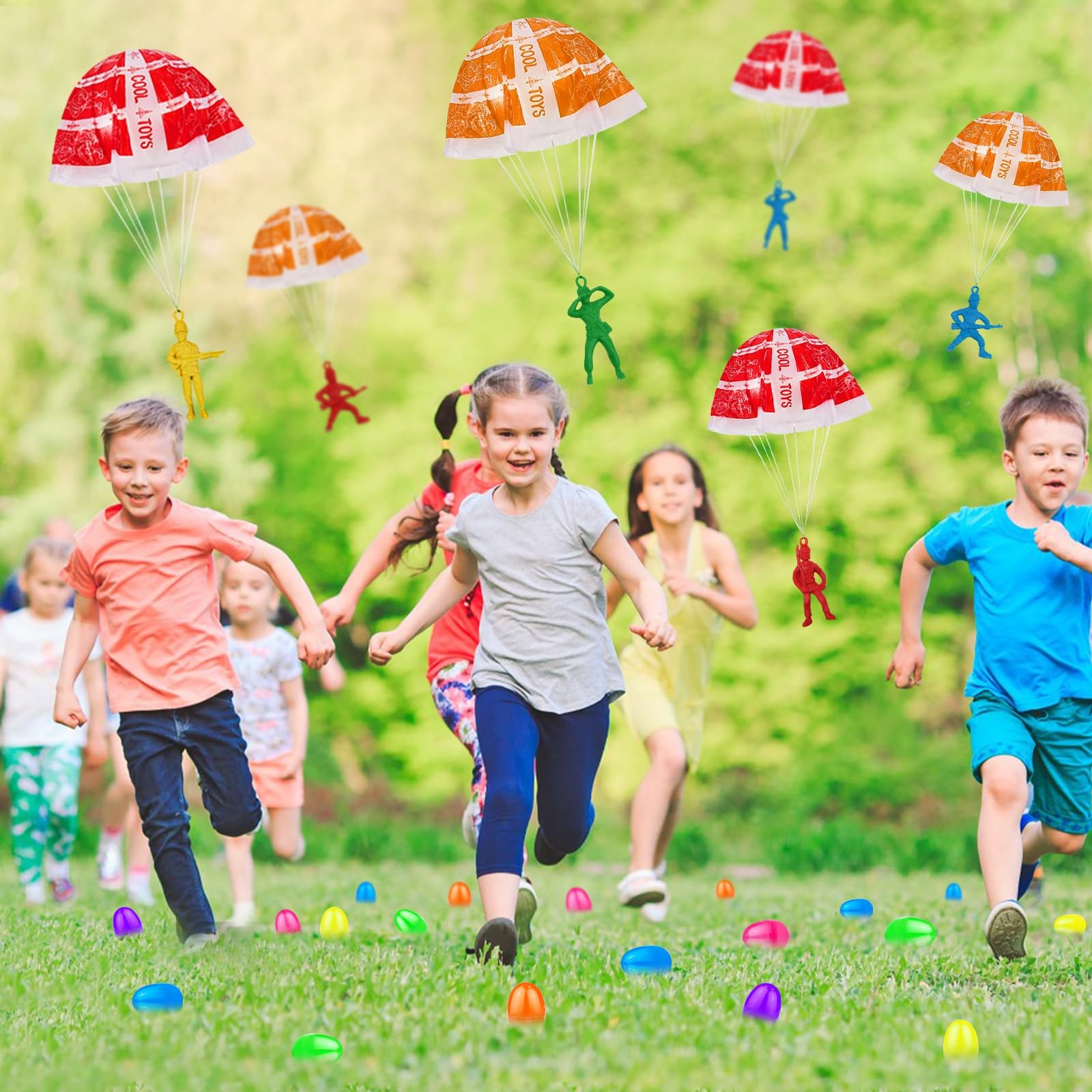 iGeeKid 24 Pack 3 Inch Large Easter Eggs with Parachute Toys - Prefilled Flying Airplane Toys for Kids, Boys & Girls - Easter Egg Hunt Fillers, Basket Stuffers, Outdoor Party Favors - Perfect for Easter Celebrations, Birthday Parties, and Outdoor Play