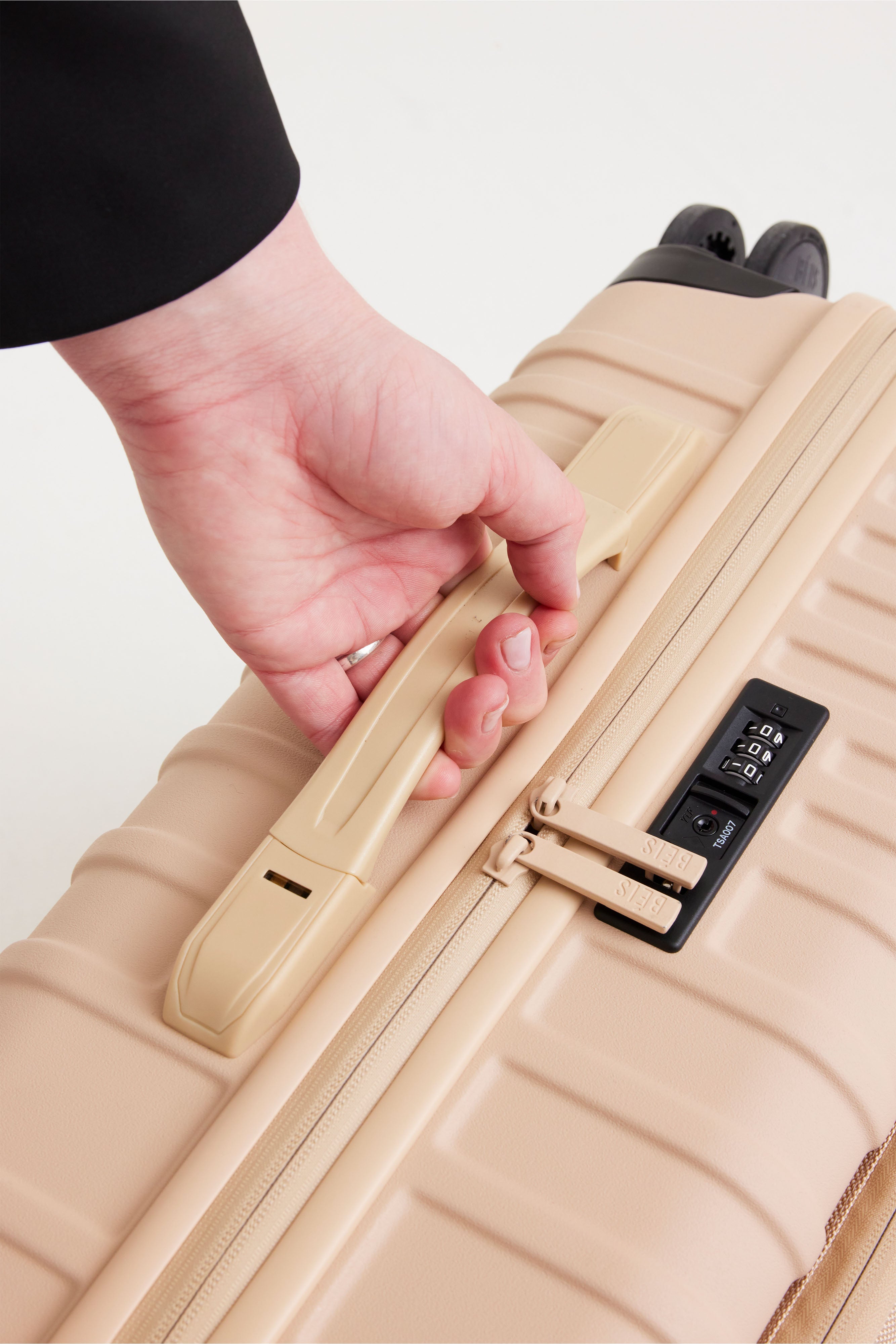 Beige Front Pocket Carry On Roller Luggage - Lightweight Expandable Suitcase for Air Travel with USB Charging Port | Perfect for Business Trips & Weekend Getaways