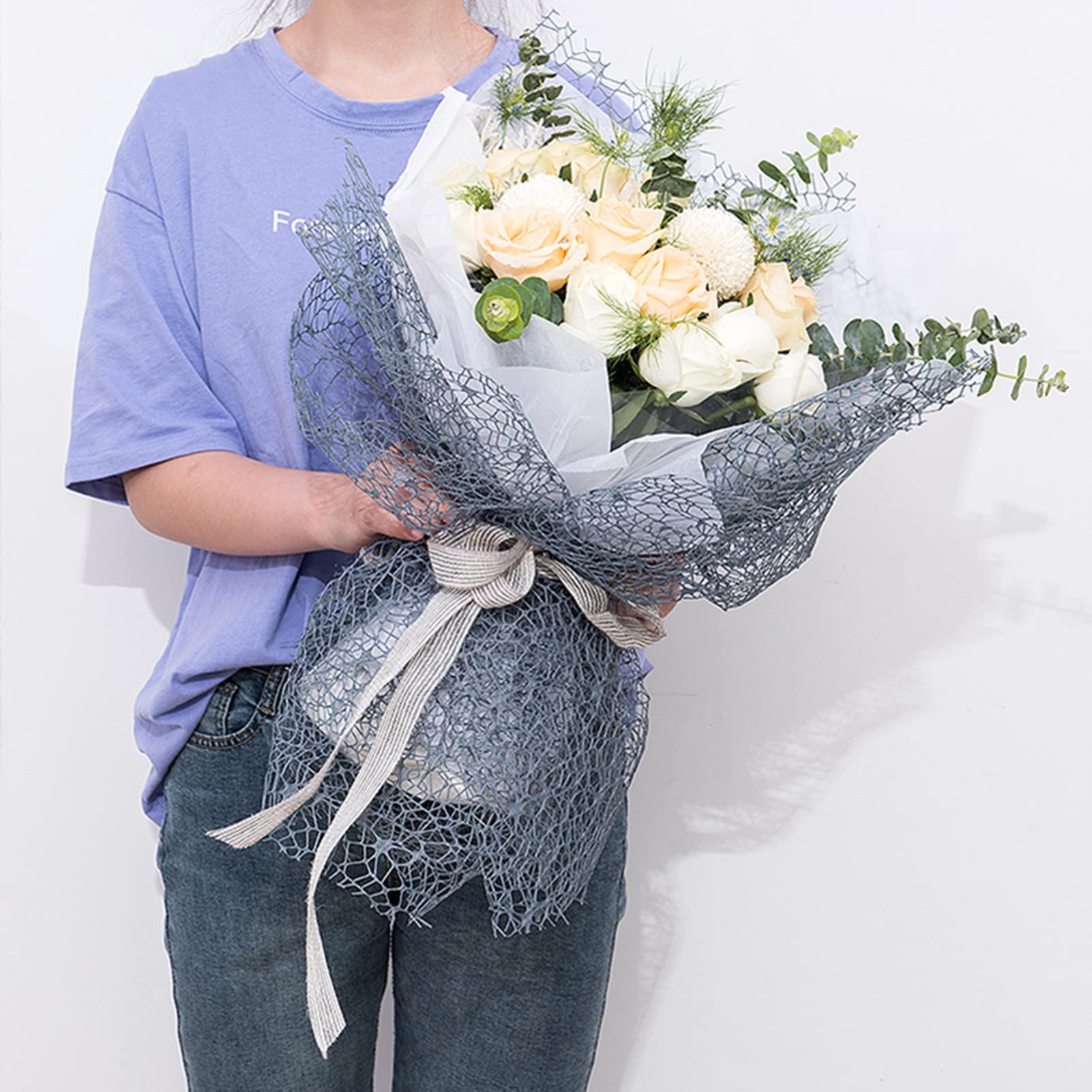 Korean Jacquard Net Mesh Floral Wrapping Paper - 50cm x 5 Yards (Khaki) | Openwork Flower Bouquet Wrap for Fresh Flowers | Perfect for Wedding, Birthday & Gift Packaging Floral Supplies