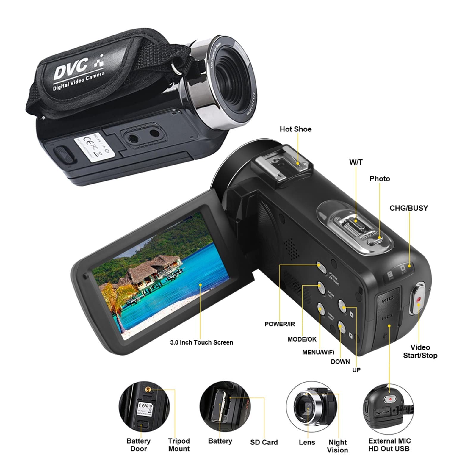 BODORME 4K Night Vision Video Camera - 16GB SD Card Included - Digital Camcorder for Outdoor Shooting, Vlogging & Live Streaming (NA-U800-LO) | Perfect for Travel Vlogging, Wildlife Recording & Nighttime Adventures