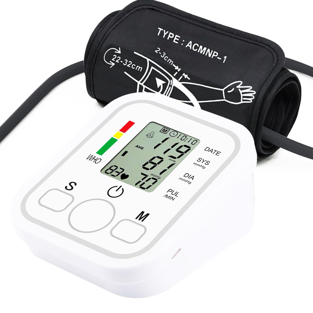 Accurate Digital Blood Pressure Monitor for Upper Arm - Home Use BP Machine with Comfortable Cuff (White) | Track Hypertension & Heart Health at Home