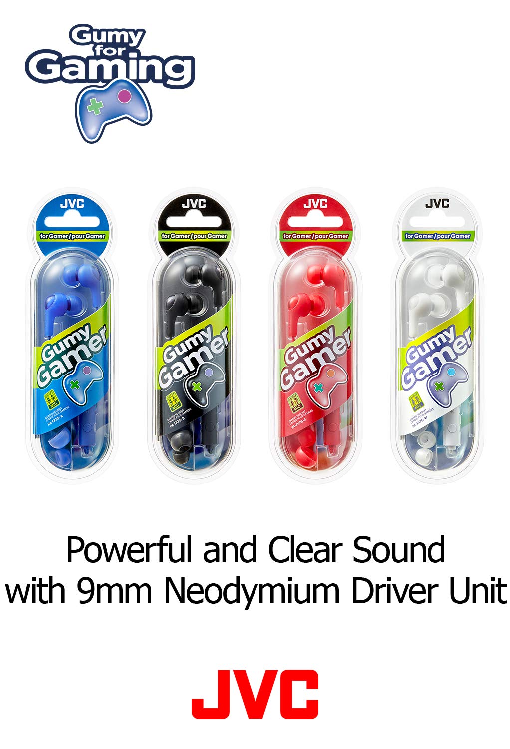 JVC Gumy Gamer In-Ear Headphones with Mic - Noise Isolating Earbuds with Remote & Mute Switch for Gaming, Chatting & Music | Powerful Bass, Comfortable Secure Fit (S/M/L Silicone Tips) - HAFX7GW White | Perfect for PC Gaming, Mobile Gaming & Online Meetings