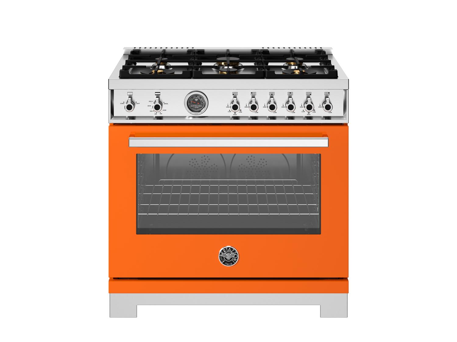 Bertazzoni PRO366BCFGMART 36-Inch Professional Gas Range with 6 Brass Burners & Cast Iron Griddle in Arancio - Perfect for Home Chefs & Gourmet Cooking