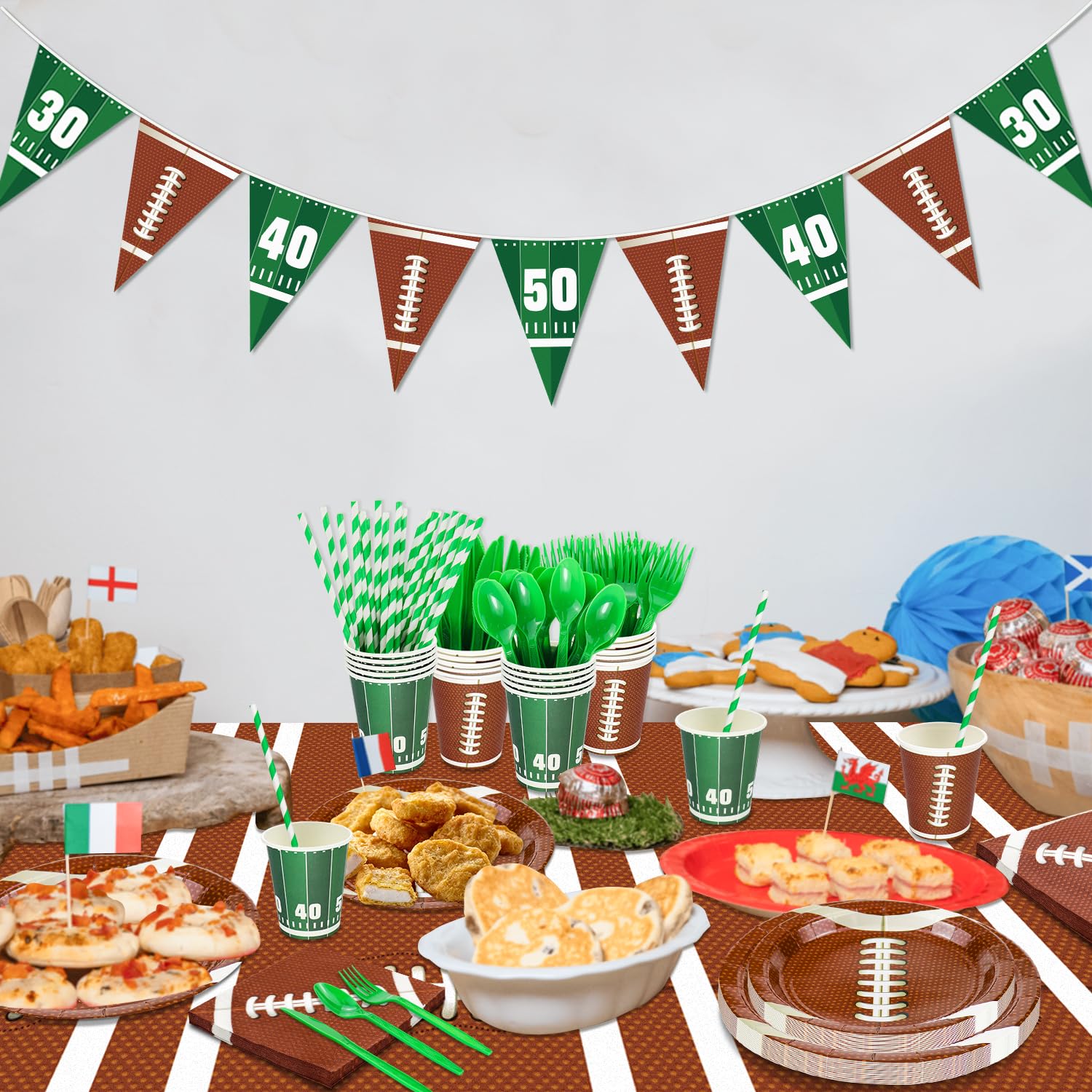 Football Party Supplies Set - 20-Piece Dinner Plates, Dessert Plates, Cups, Napkins, Tablecloth, Straws & Banner for Game Day Decorations | Perfect for Football Themed Birthday Parties, Tailgates & Sports Events