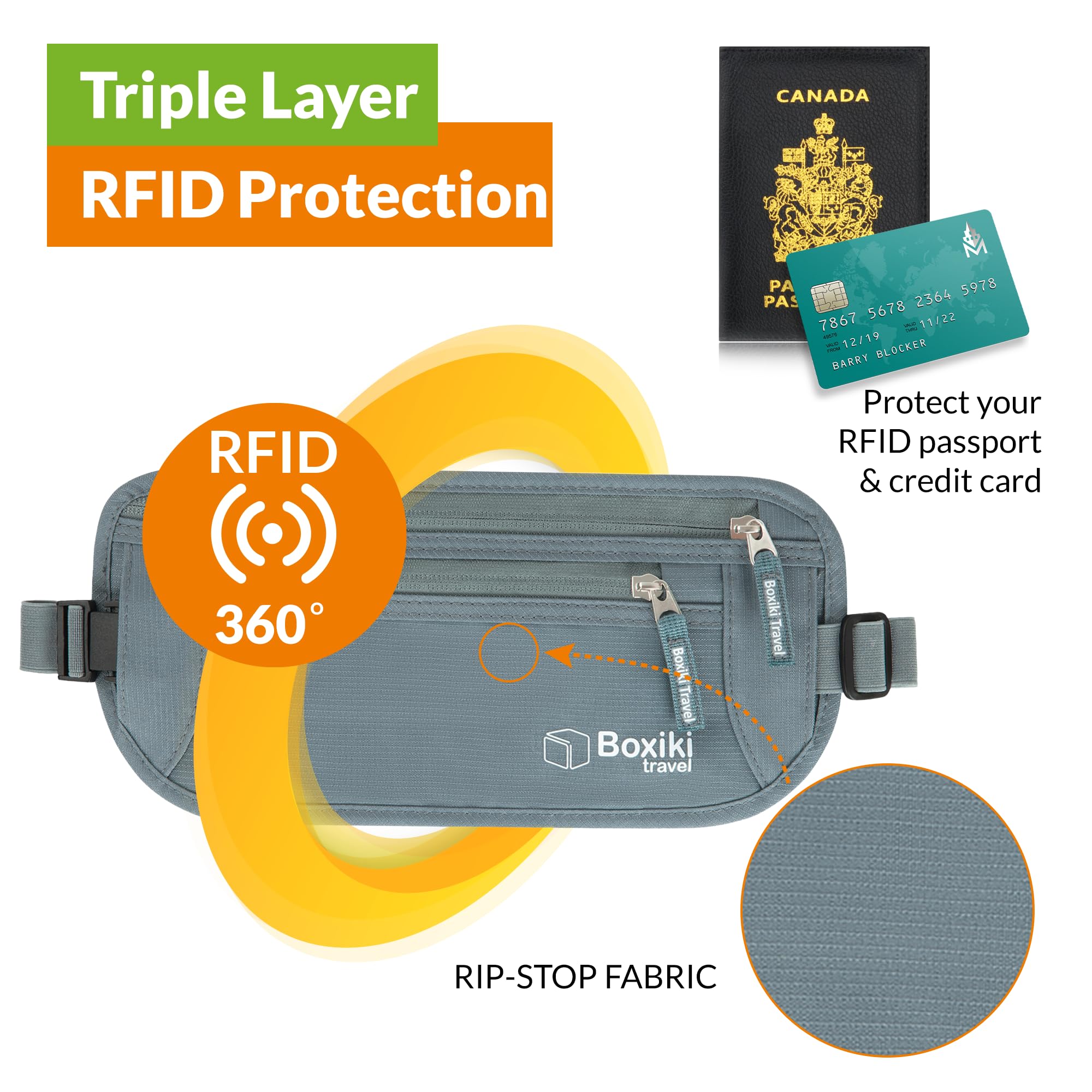 RFID Blocking Travel Money Belt - Secure Hidden Pouch for Cash, Credit Cards & Passport - Water Resistant Anti-Theft Waist Wallet for Men & Women (Gray) | Perfect for International Travel, Hiking & Daily Commute
