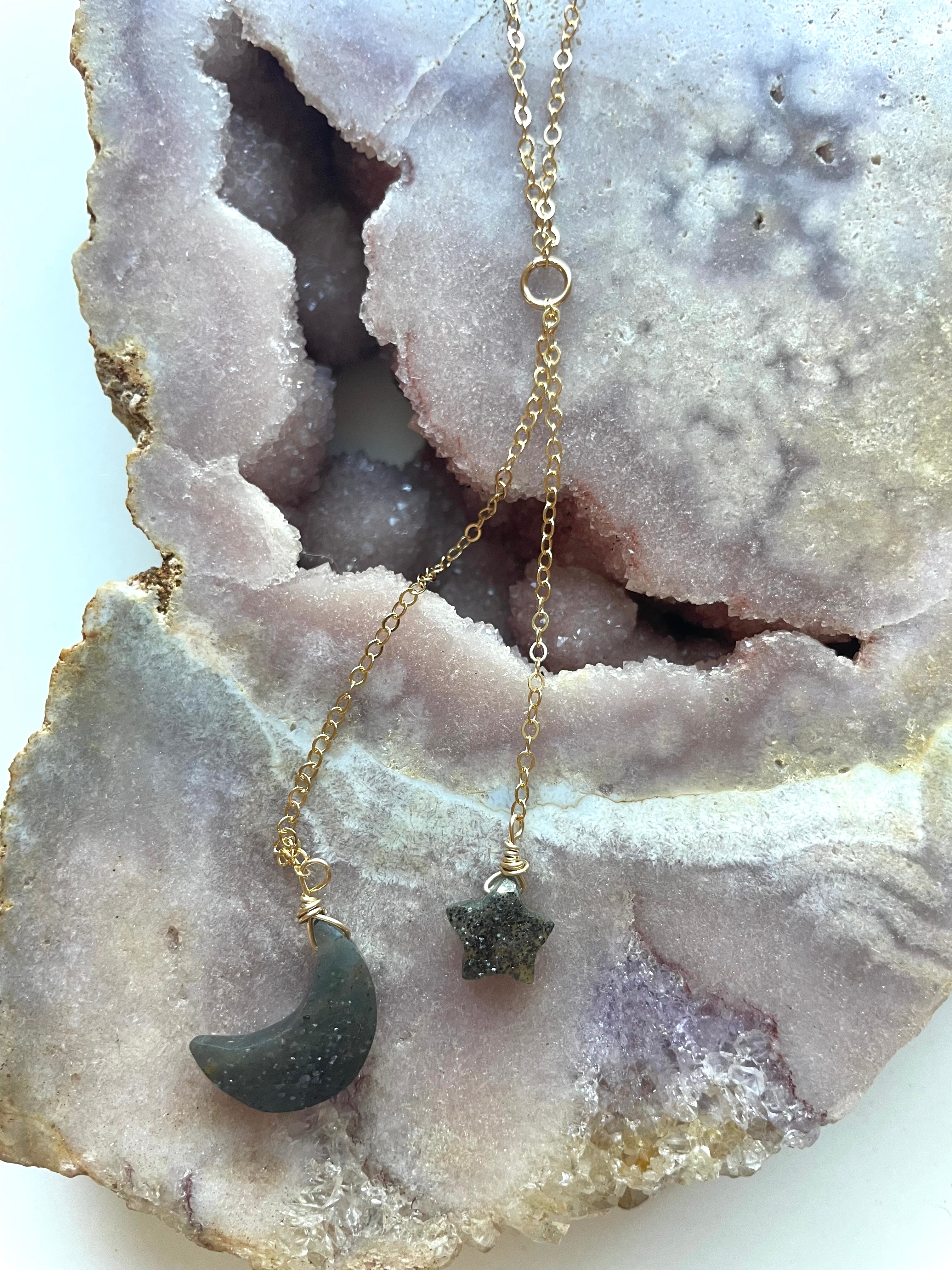 Moon and Star Lariat Necklace - Elegant Celestial Jewelry for Women | Perfect for Date Night, Wedding Gift & Boho Fashion Accessory