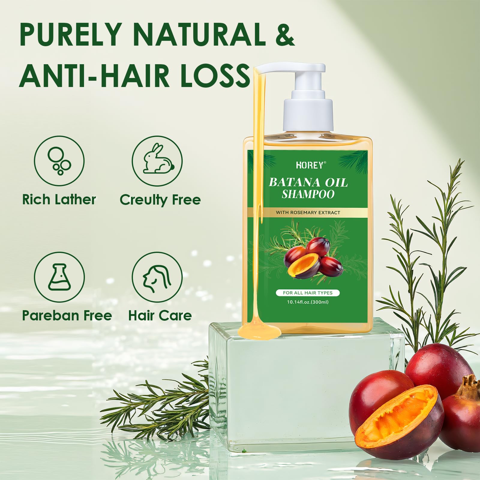 Organic Batana Oil & Rosemary Shampoo for Hair Growth - Nourishing & Regenerating Hair Treatment for Men & Women - 300ml/10.14 Fl.Oz - Perfect for Dry, Damaged Hair & Scalp Care