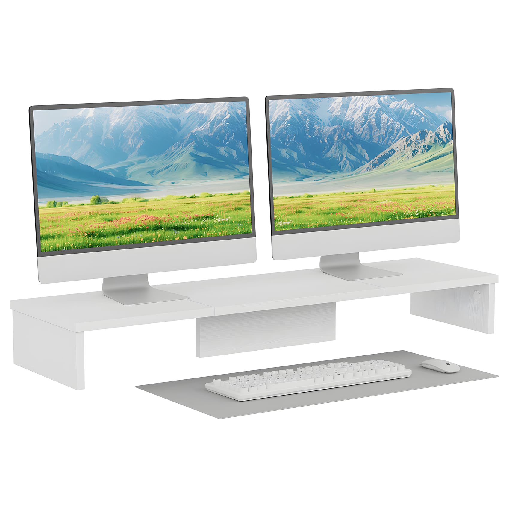 Dual Monitor Stand Riser for 2 Monitors - Large Adjustable Desk Shelf Organizer for Computer, Printer, TV - Perfect for Home Office & Gaming Setup (White)